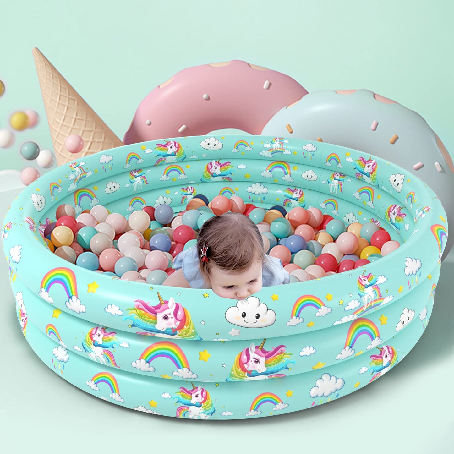 Jasonwell 59in Unicorn Inflatable Kiddie Pool – Cushioned, Easy-Drain Backyard Pool