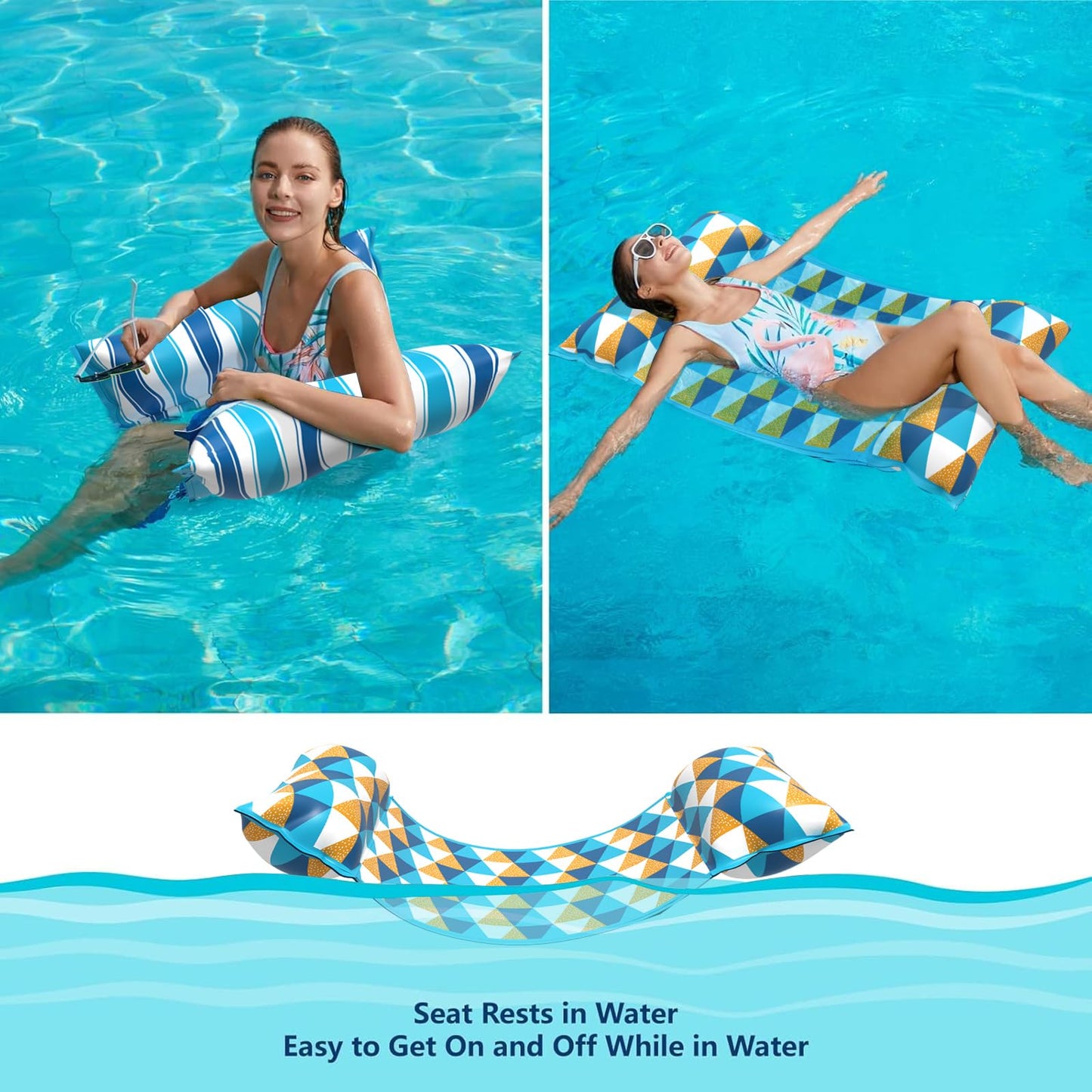 Jasonwell Water Hammock Pool Floats – 2-Pack 4-in-1 Lounge, Hammock, Saddle, Drifter