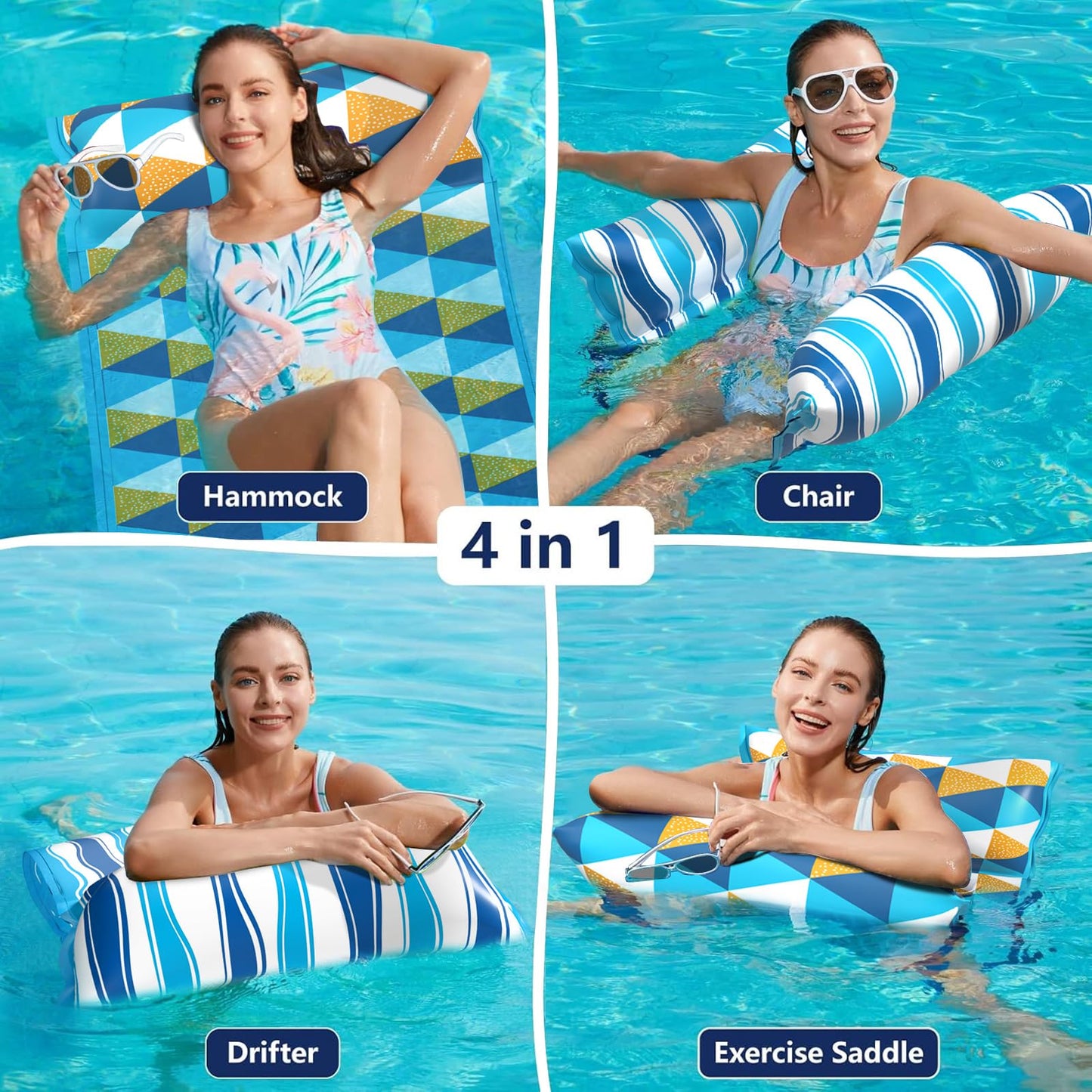 Jasonwell Water Hammock Pool Floats – 2-Pack 4-in-1 Lounge, Hammock, Saddle, Drifter