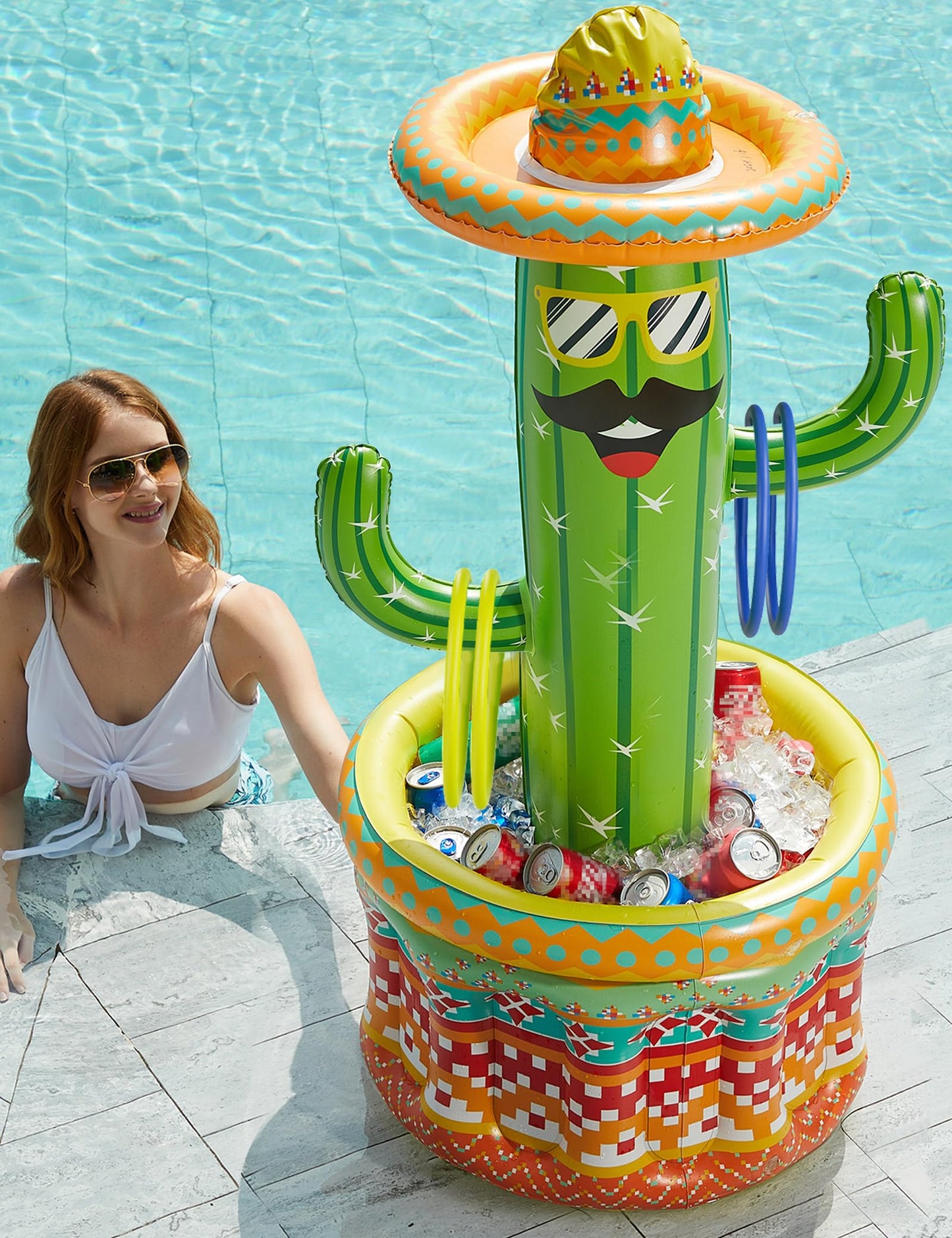 Jasonwell Inflatable Fiesta Cactus Ice Bucket – Pool Party Cooler & Tropical Decor