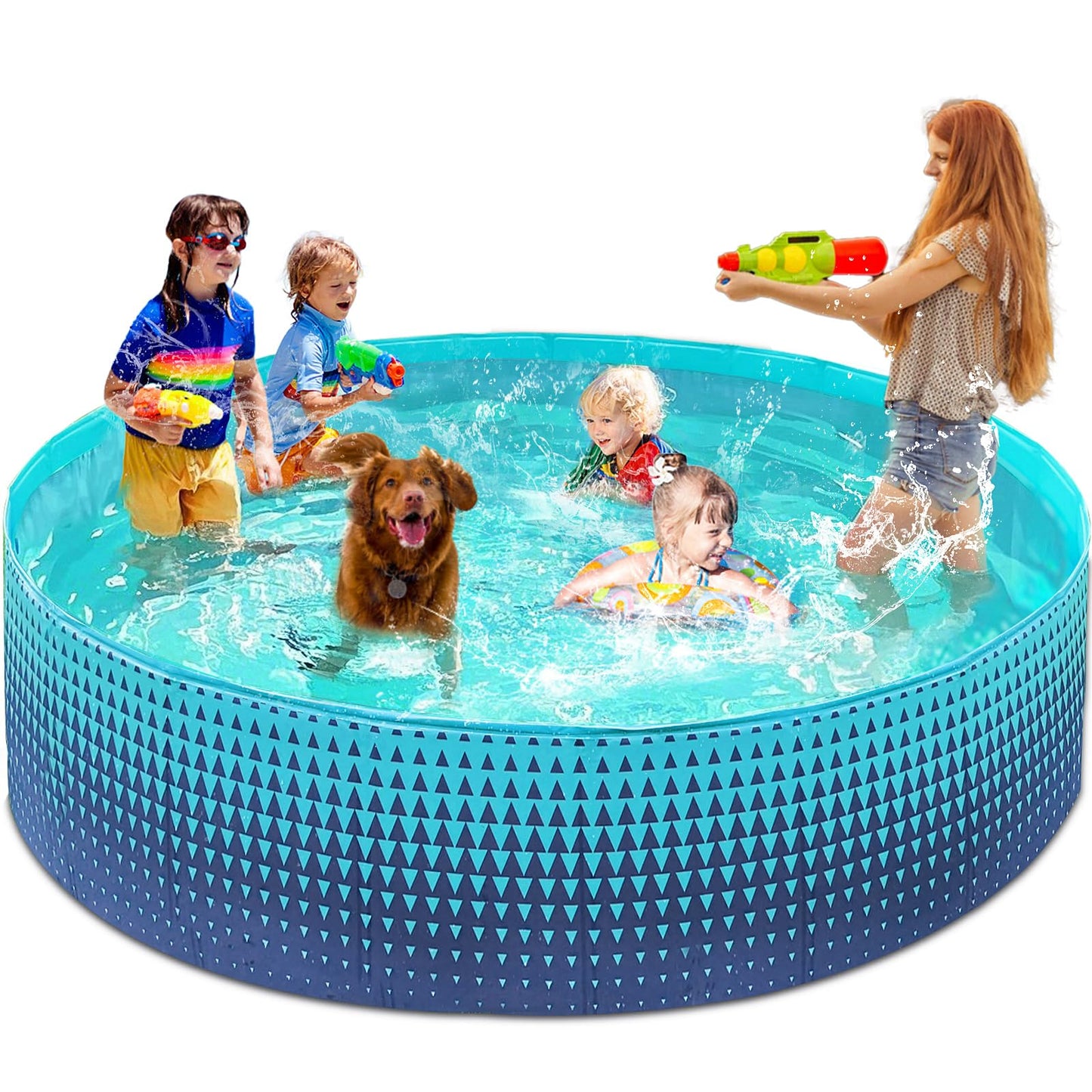 Jasonwell Foldable Dog Kiddie Pool – 97-Inch Collapsible Hard Plastic Wading Pool