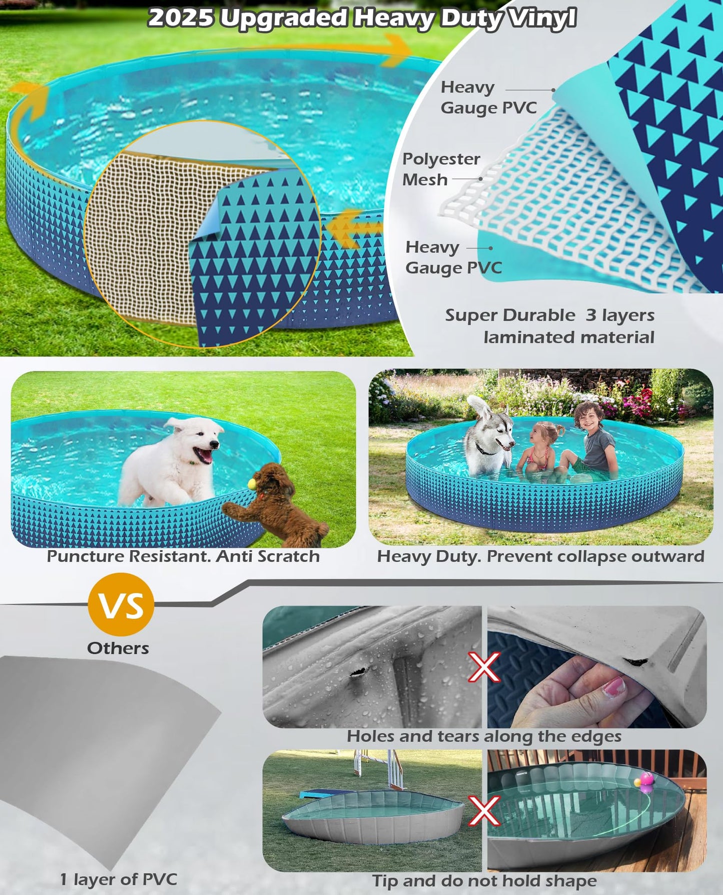 Jasonwell Foldable Dog Pool - Large 79-Inch Hard Plastic Kiddie Pool for Backyard, Pets & Kids | Collapsible, Durable, Non-Slip