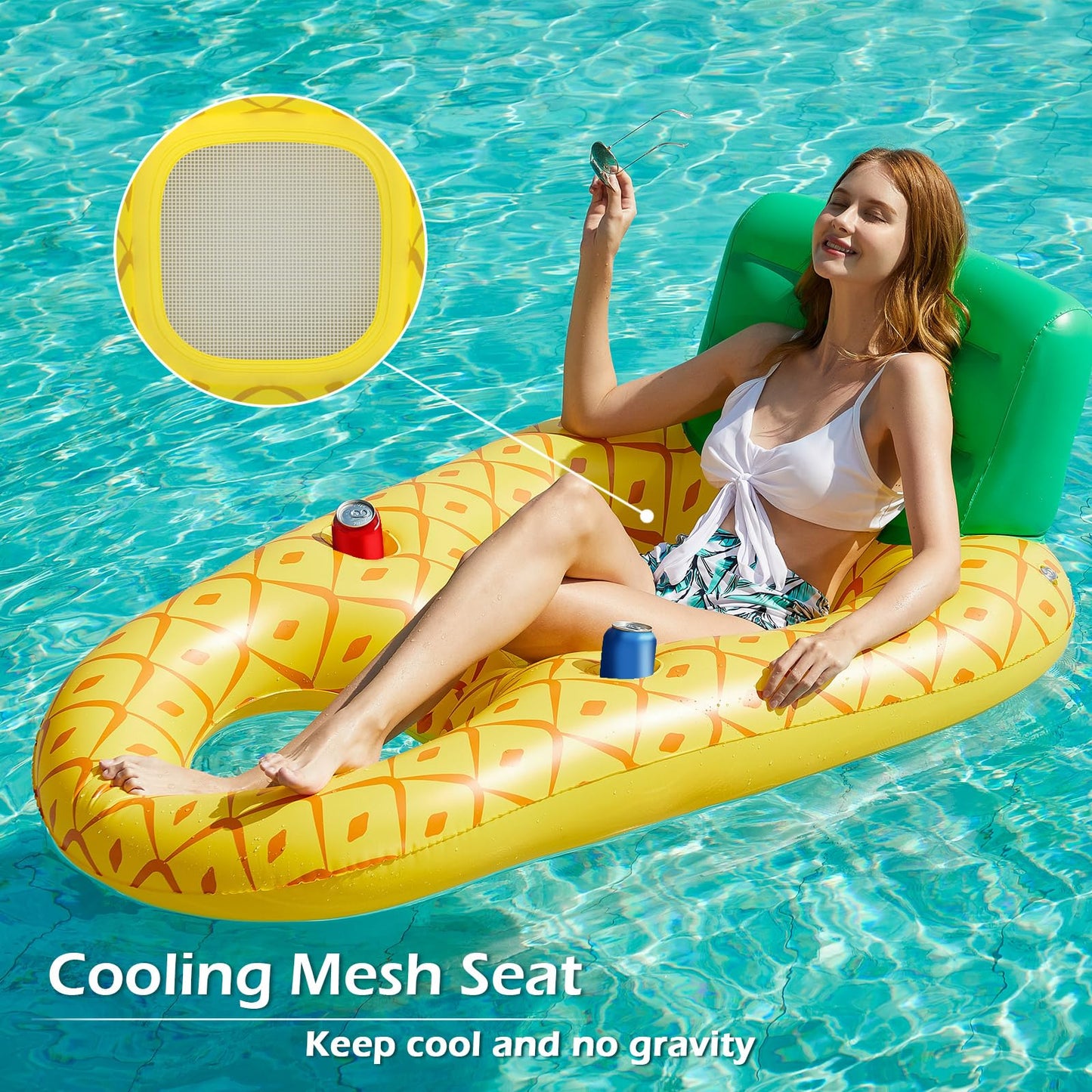 Jasonwell Inflatable Pool Float Lounger – Backrest, Cup Holders & Premium Vinyl