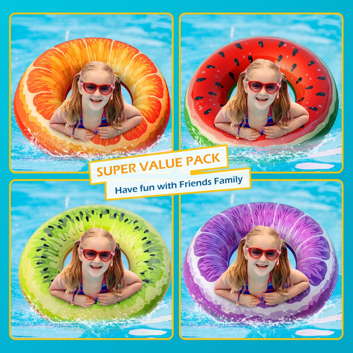 Jasonwell 2-Pack Fruit Pool Floats – Watermelon & Kiwi for Kids & Adults