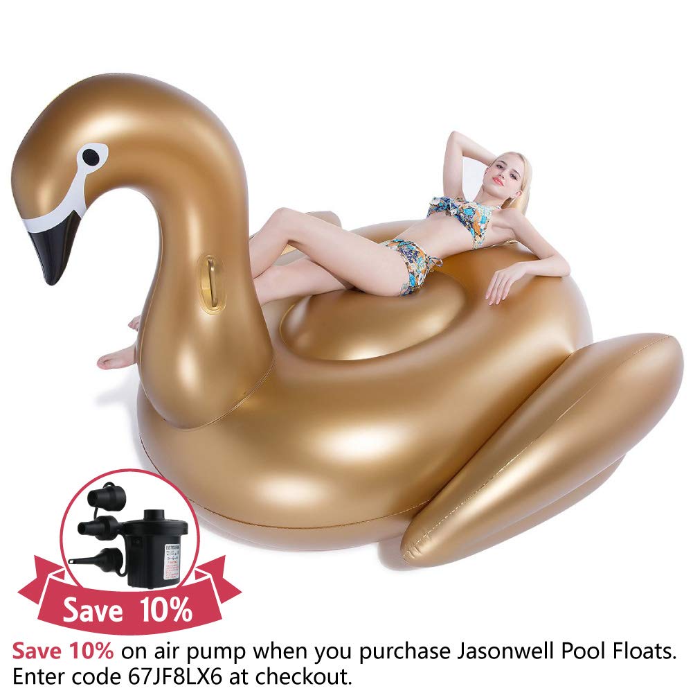 Jasonwell Giant Inflatable Golden Swan Pool Float – XXL 75 x 67 x 51.2 in, Two Adults, Fast Valves