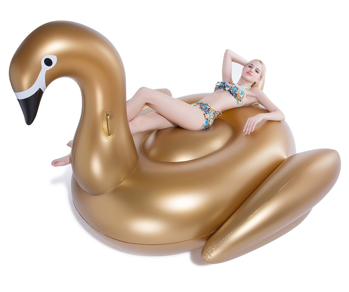 Jasonwell Giant Inflatable Golden Swan Pool Float – XXL 75 x 67 x 51.2 in, Two Adults, Fast Valves