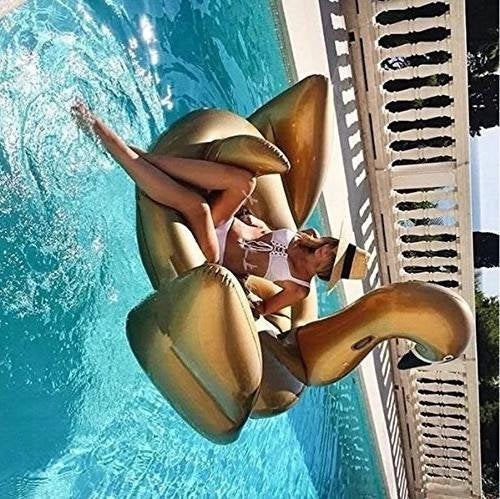 Jasonwell Giant Inflatable Golden Swan Pool Float – XXL 75 x 67 x 51.2 in, Two Adults, Fast Valves