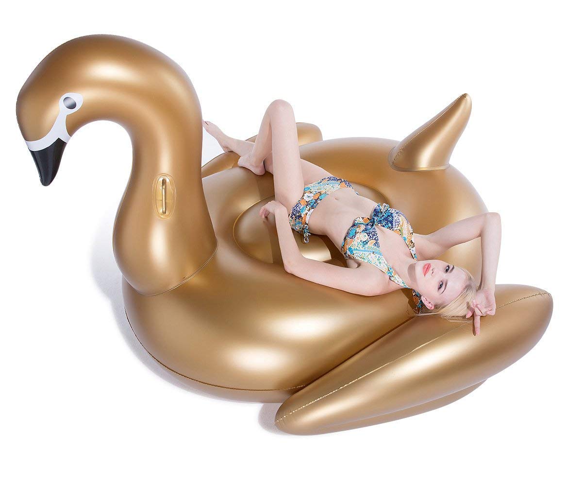 Jasonwell Giant Inflatable Golden Swan Pool Float – XXL 75 x 67 x 51.2 in, Two Adults, Fast Valves