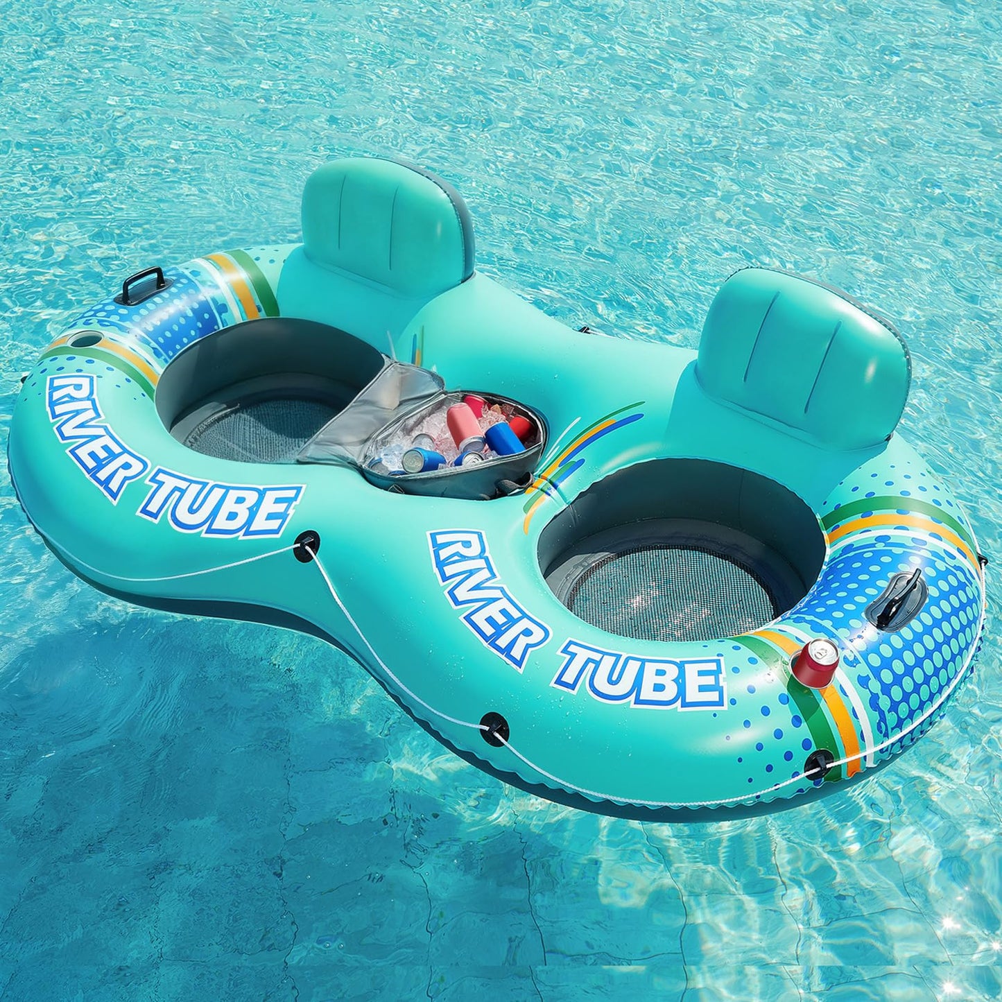 Jasonwell Heavy-Duty 2-Person Inflatable River Tube with Removable Cooler – Cyan