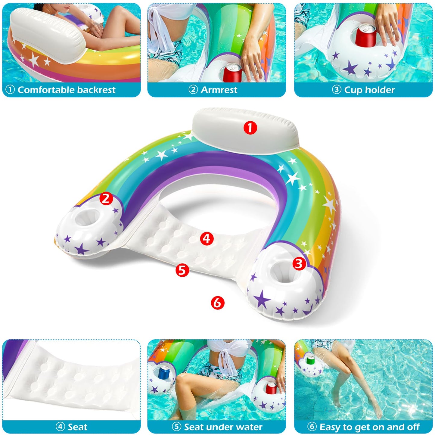 Jasonwell Inflatable Pool Float Chair – Lounge Float with Cup Holders, Heavy-Duty XL