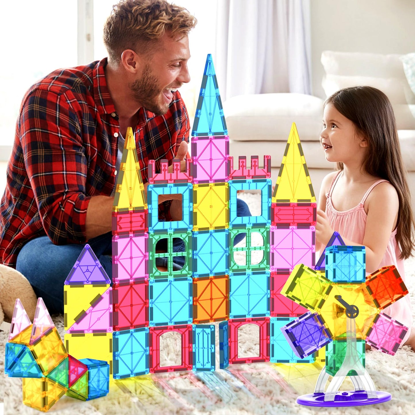 Jasonwell 57PCS Magnetic Tiles Set – STEM Building Blocks for Kids 3+