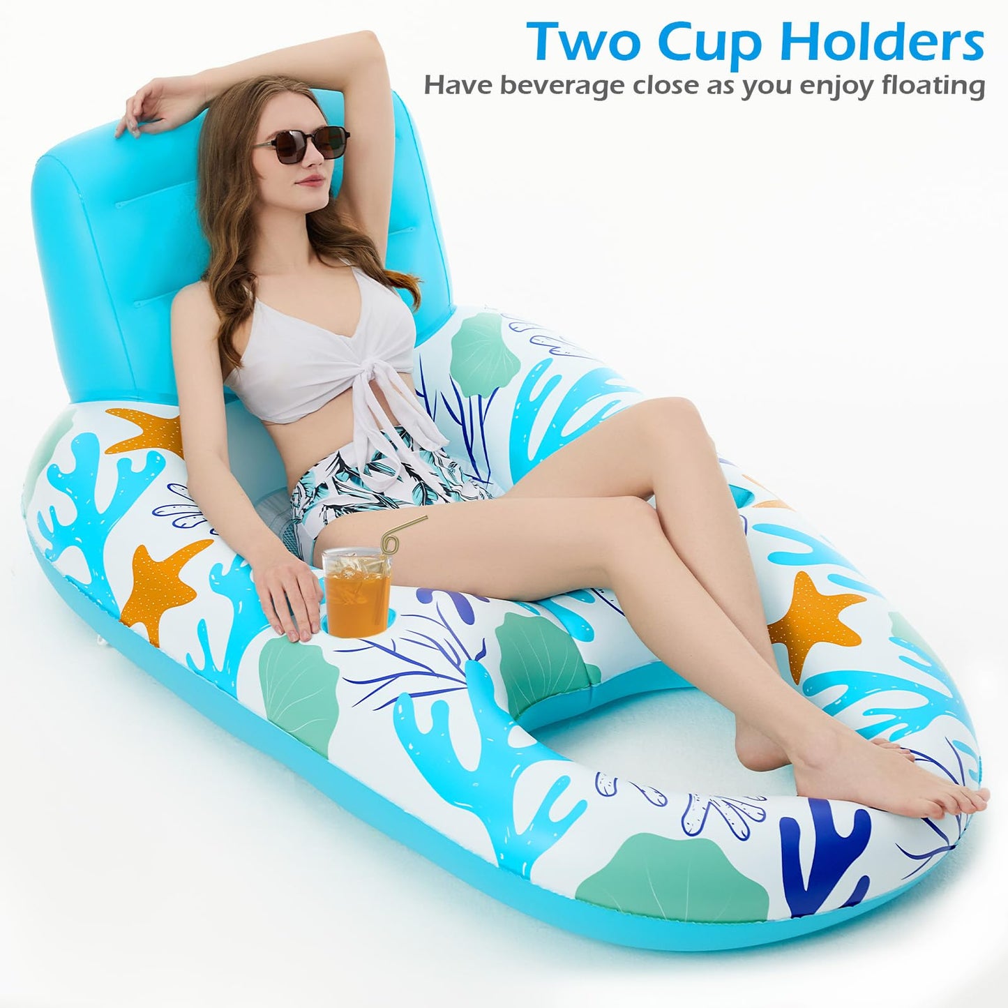 Jasonwell Inflatable Pool Float Adult – Backrest Lounger with Cup Holders & Cooling Mesh Seat