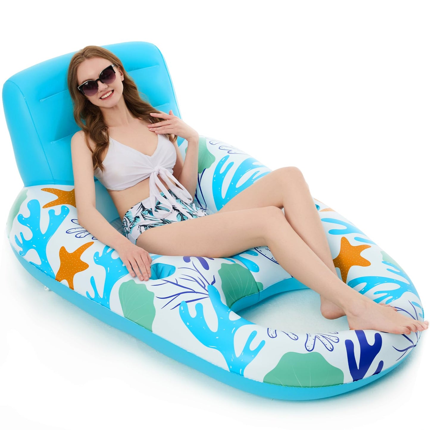 Jasonwell Inflatable Pool Float Adult – Backrest Lounger with Cup Holders & Cooling Mesh Seat