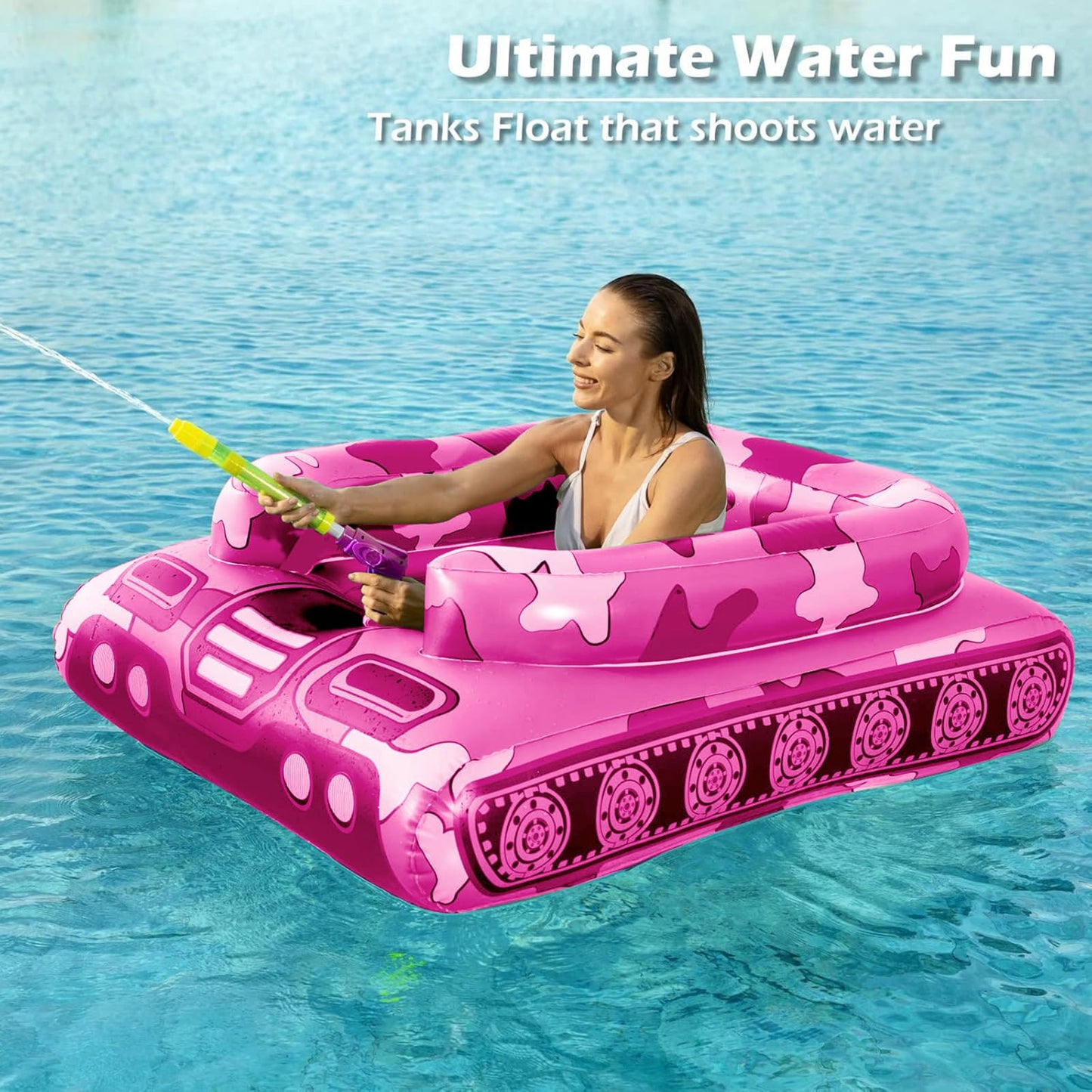 Jasonwell Inflatable Tank Pool Float with Water Cannon – Fun Pool Toy for Adults and Kids