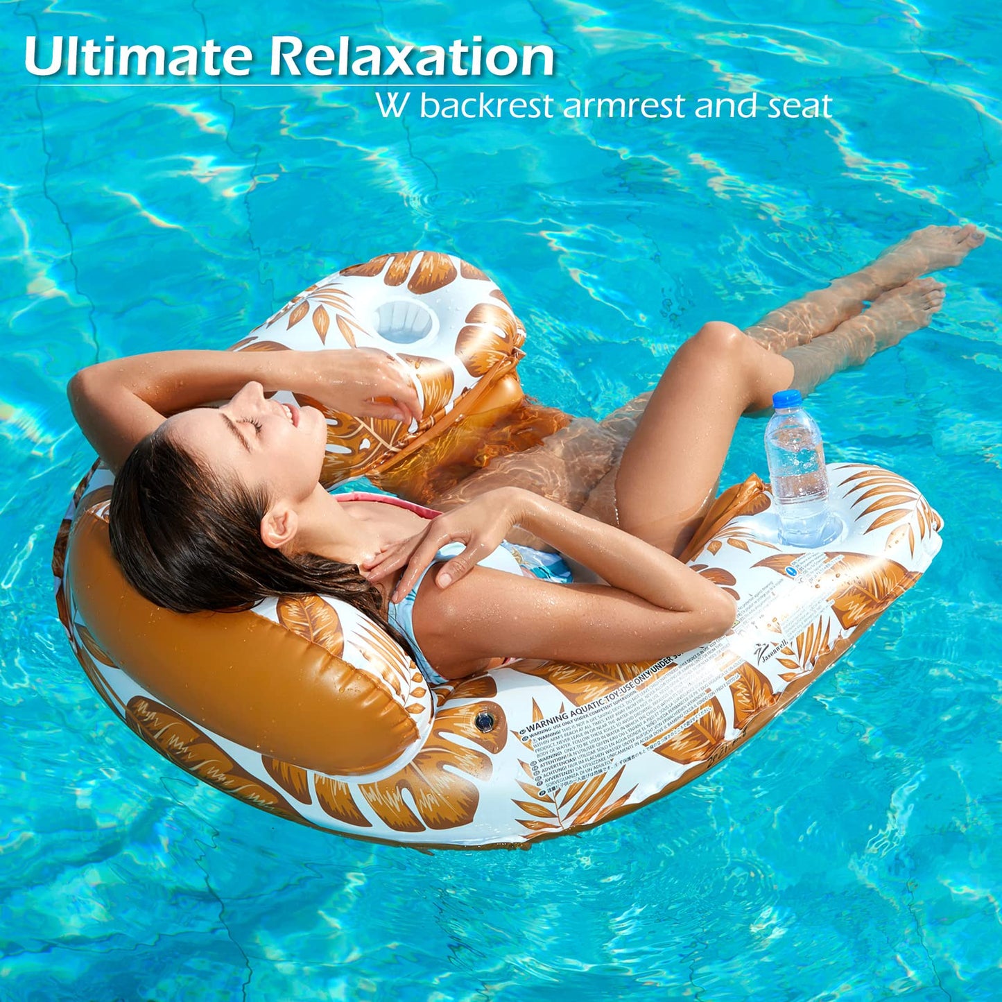 Jasonwell Inflatable Pool Float Chair 2-Pack | Loungers with Cup Holders