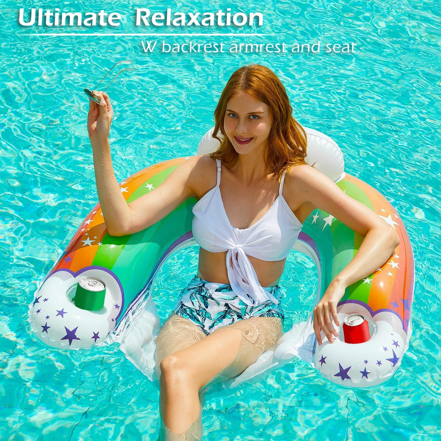 Jasonwell Inflatable Pool Float Chair – Lounge Float with Cup Holders, Heavy-Duty XL