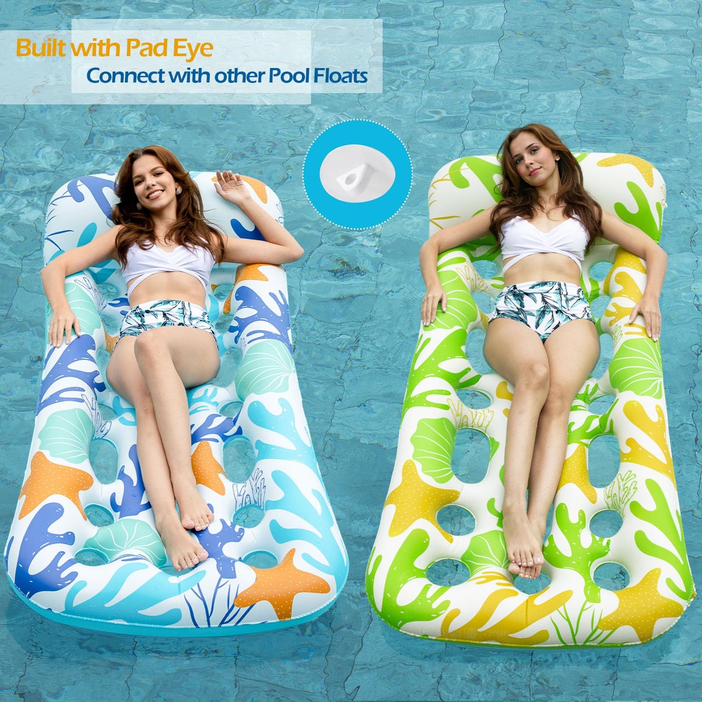 Jasonwell Inflatable Pool Float Lounge – 2 Pack for Adults (Blue-Beige)