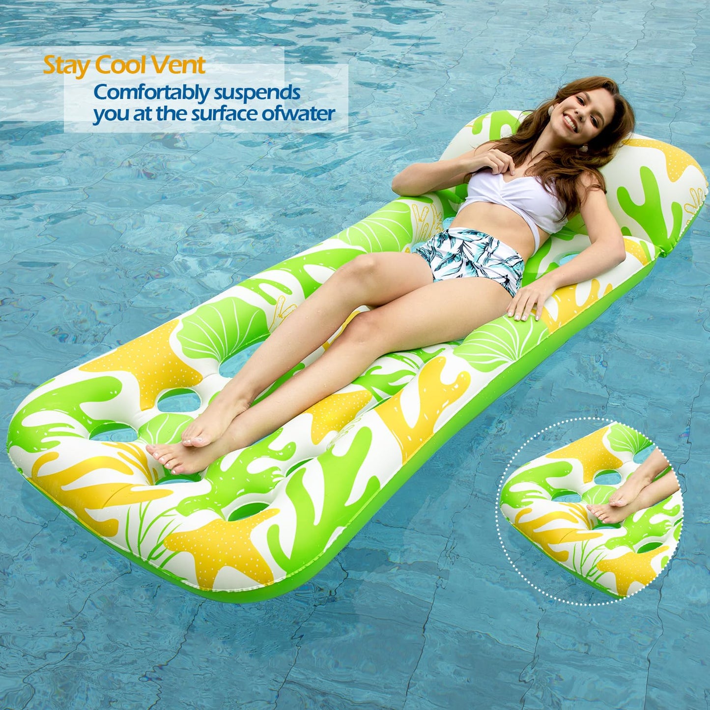 Jasonwell Inflatable Pool Float Lounge – 2 Pack for Adults (Blue-Beige)