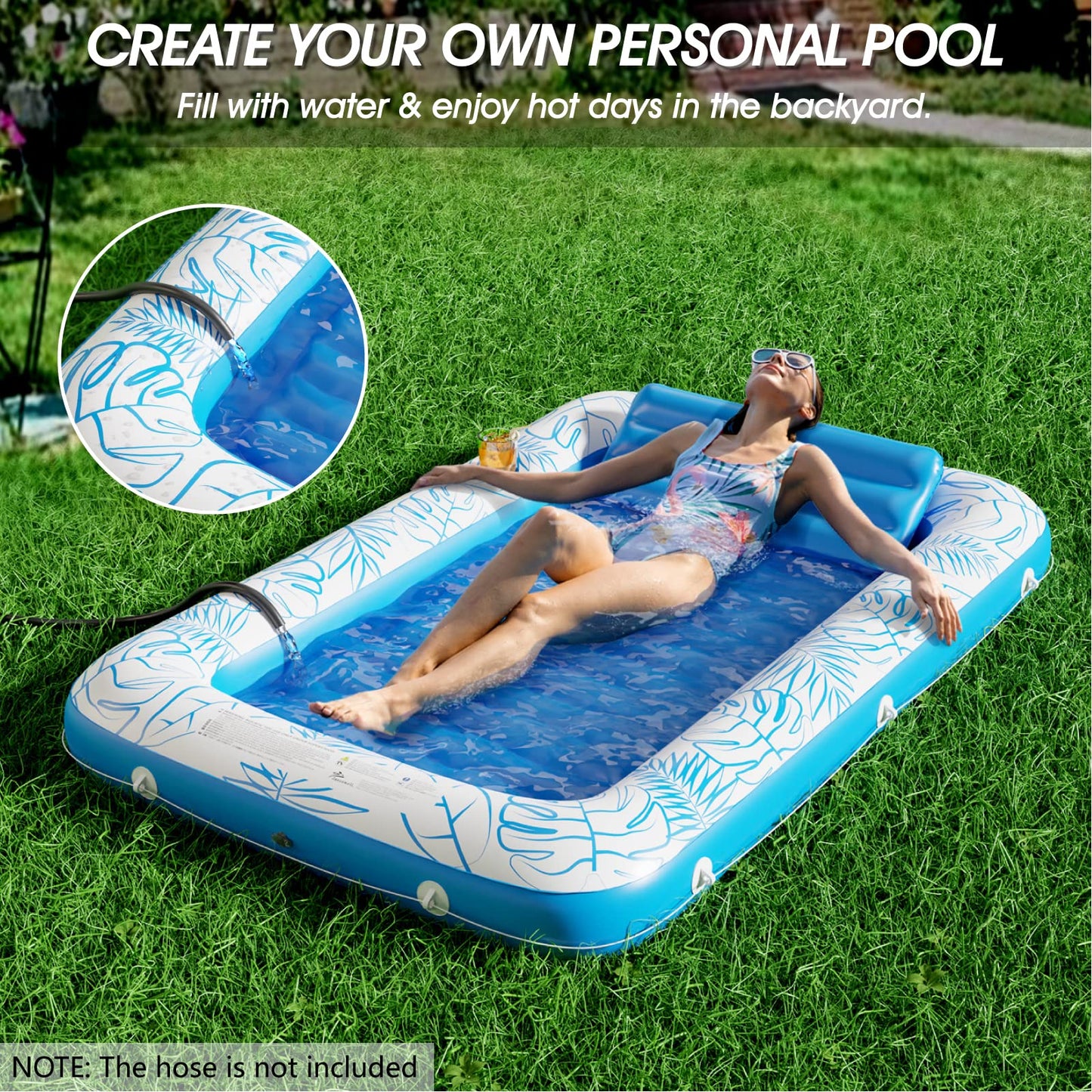 Jasonwell 4-in-1 Inflatable Sun Tan Tub Pool Lounger | Water-Filled Pool Float (L)