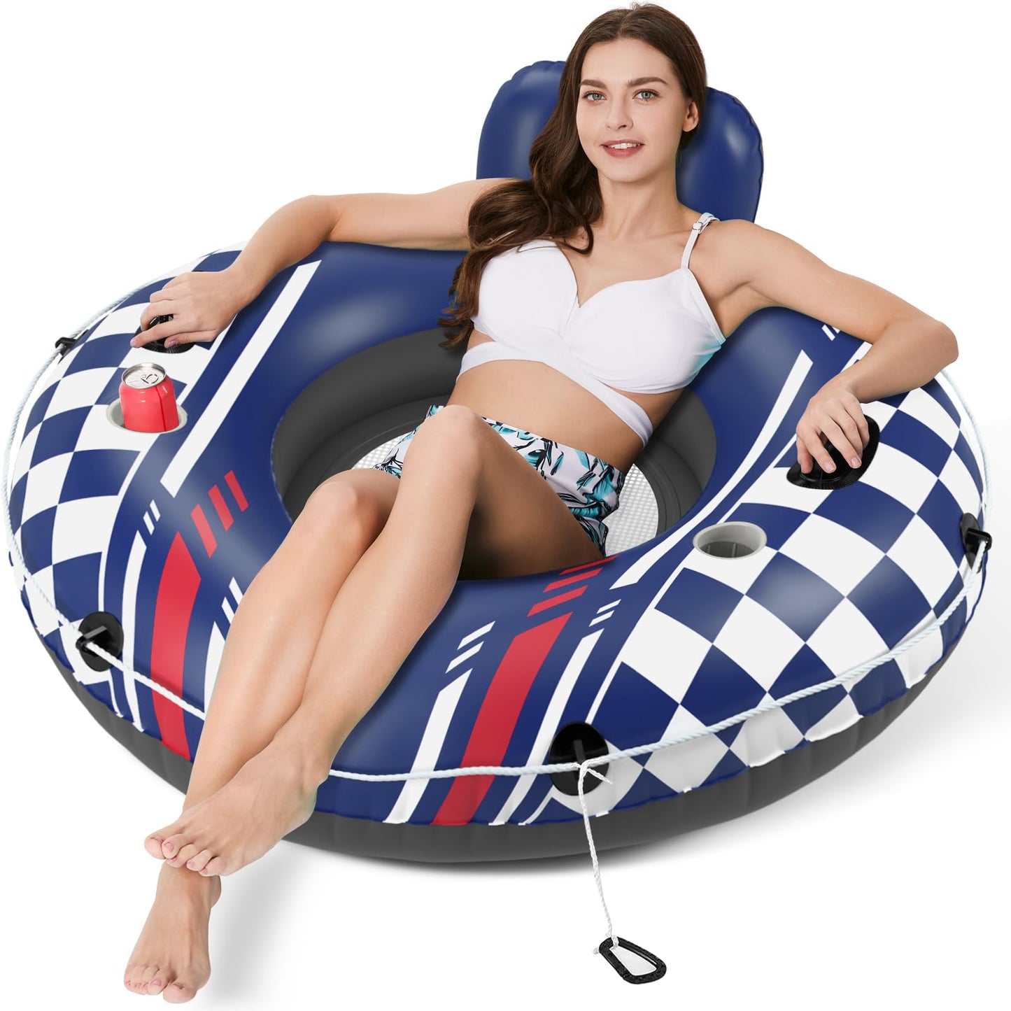 Jasonwell Inflatable River Tube Float – Heavy Duty 53-Inch Lounge with 2 Cup Holders
