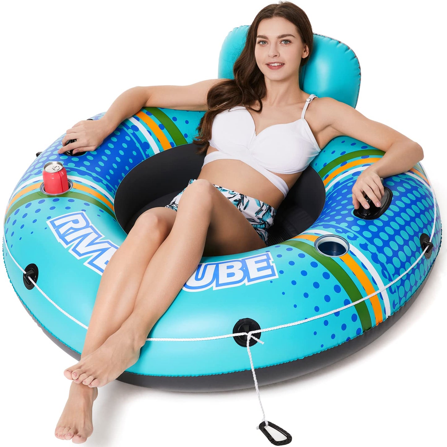 Jasonwell Inflatable River Tube Float - Heavy-Duty Backrest, Cup Holders, 53-inch Diameter