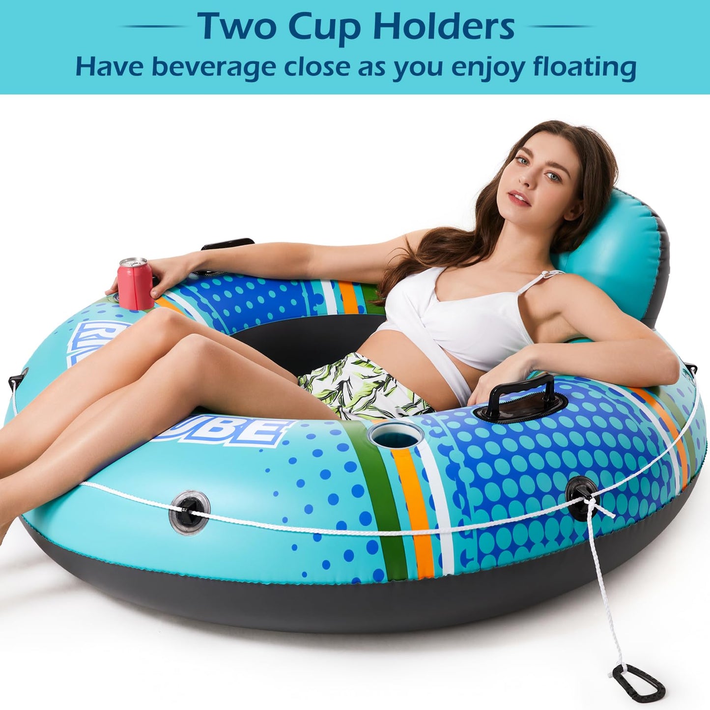 Jasonwell Inflatable River Tube Float - Heavy Duty Adult Lounger with Cup Holders