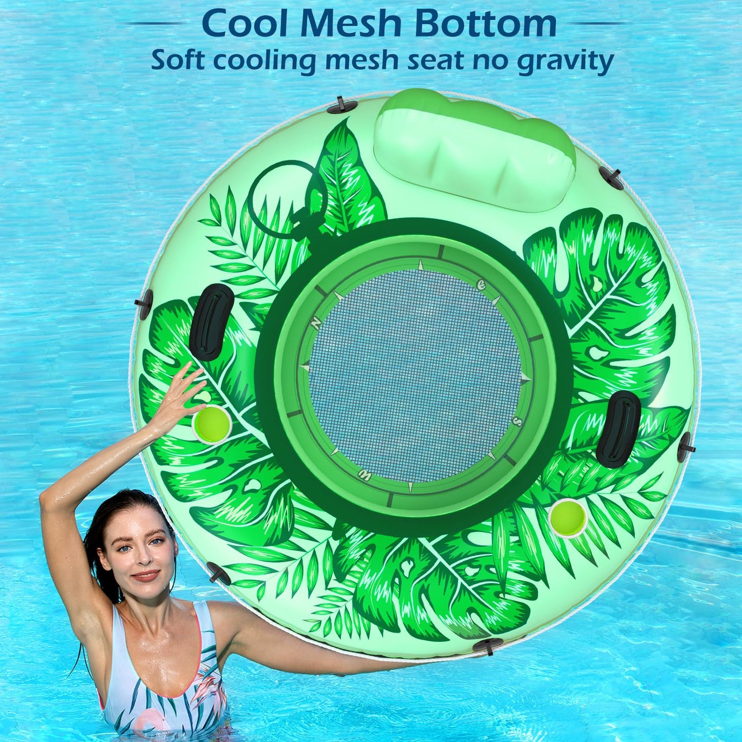 Jasonwell Inflatable River Tube Float – Heavy Duty 53-Inch with 2 Cup Holders