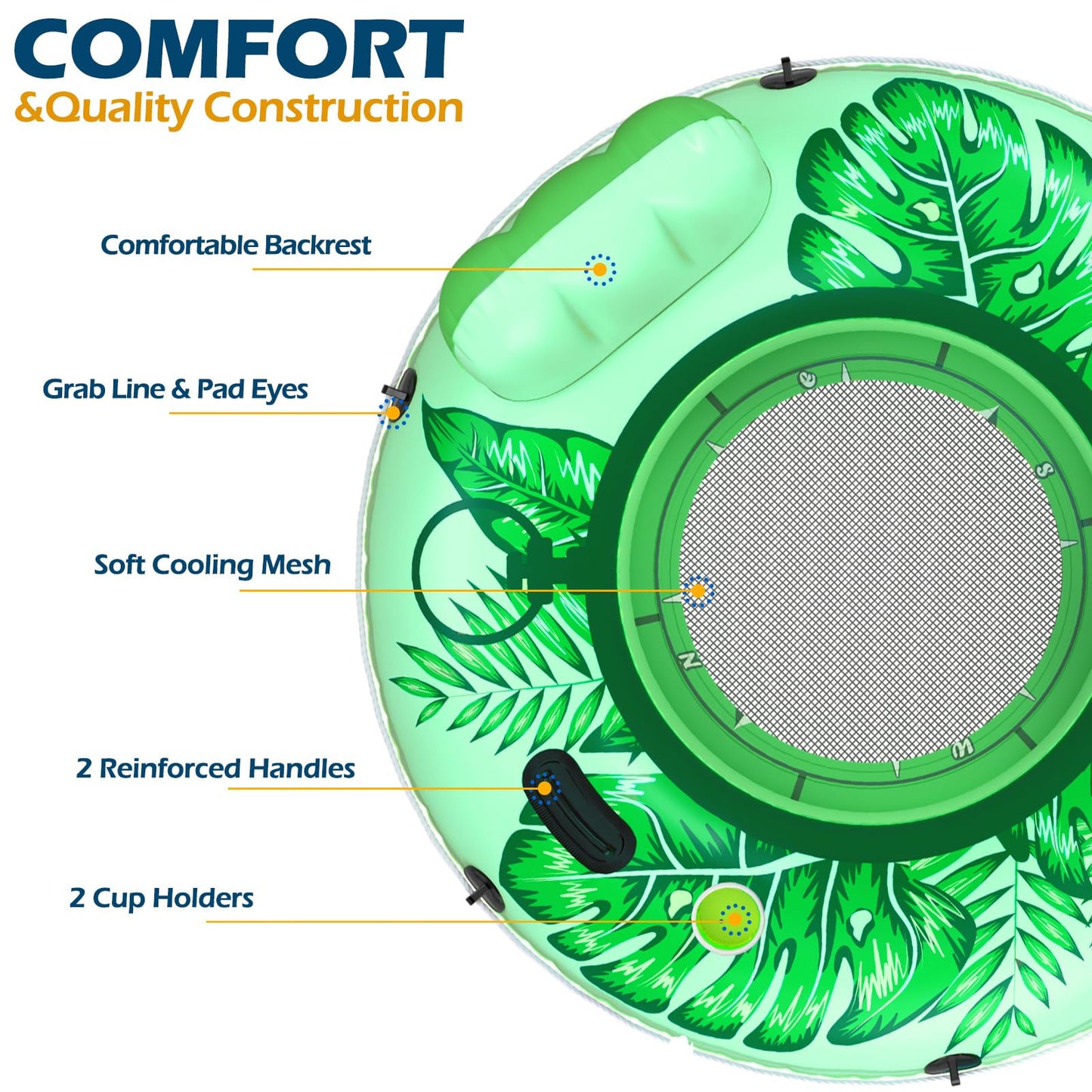 Jasonwell Inflatable River Tube Float – Heavy Duty 53-Inch with 2 Cup Holders