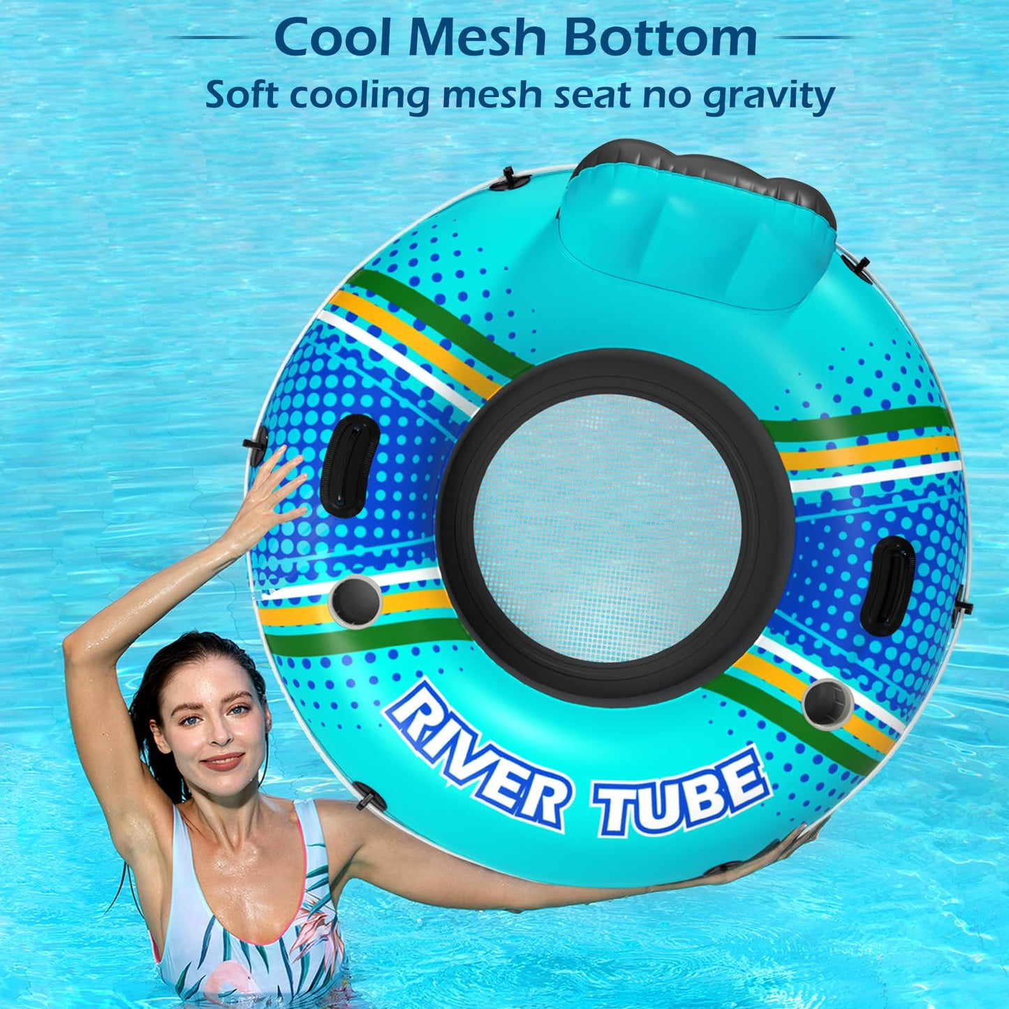 Jasonwell Inflatable River Tube Float - Heavy Duty Adult Lounger with Cup Holders