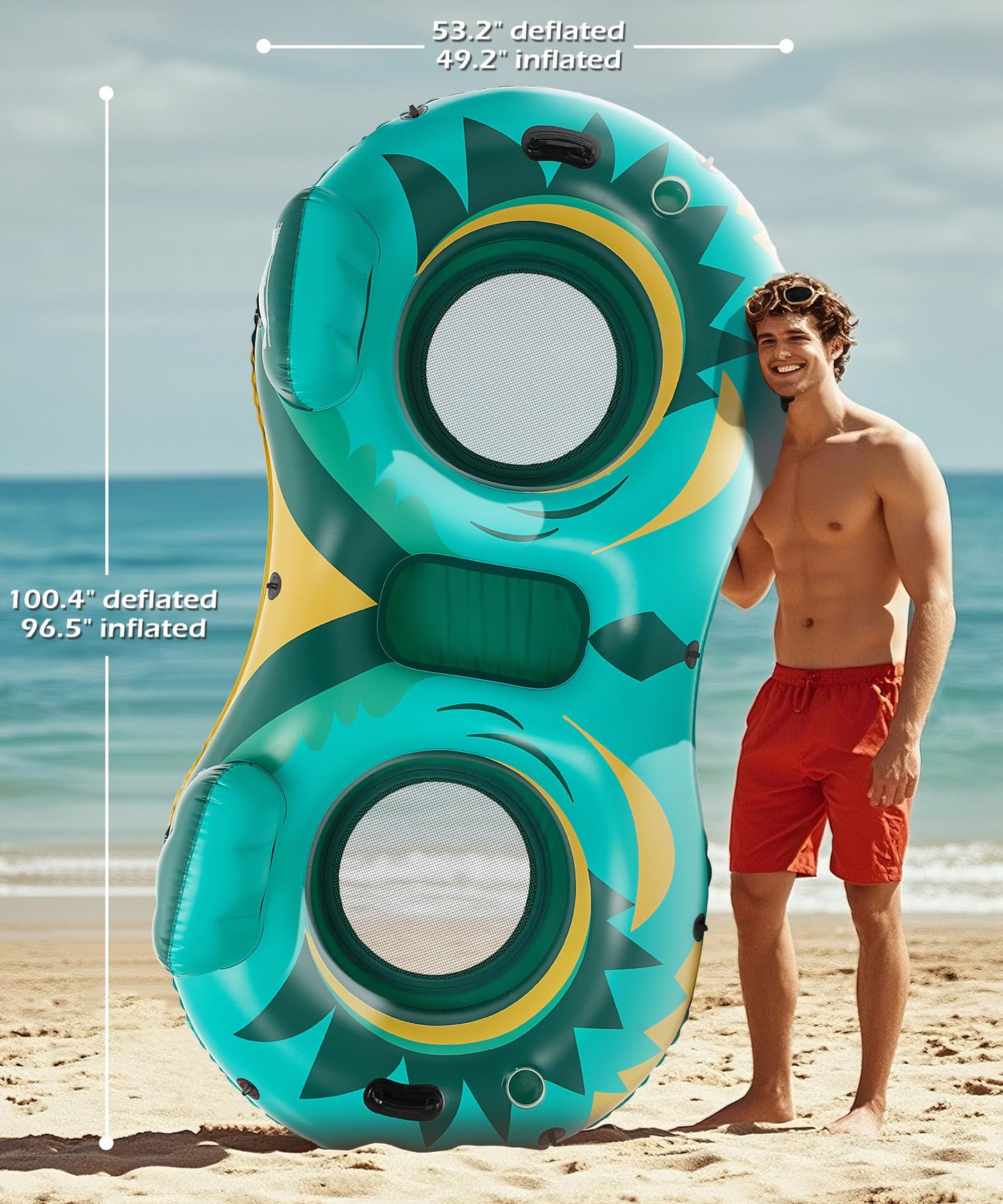 Jasonwell Inflatable River Tube Float – 2 Person Heavy Duty River Raft with Removable Cooler, 2 Cup Holders