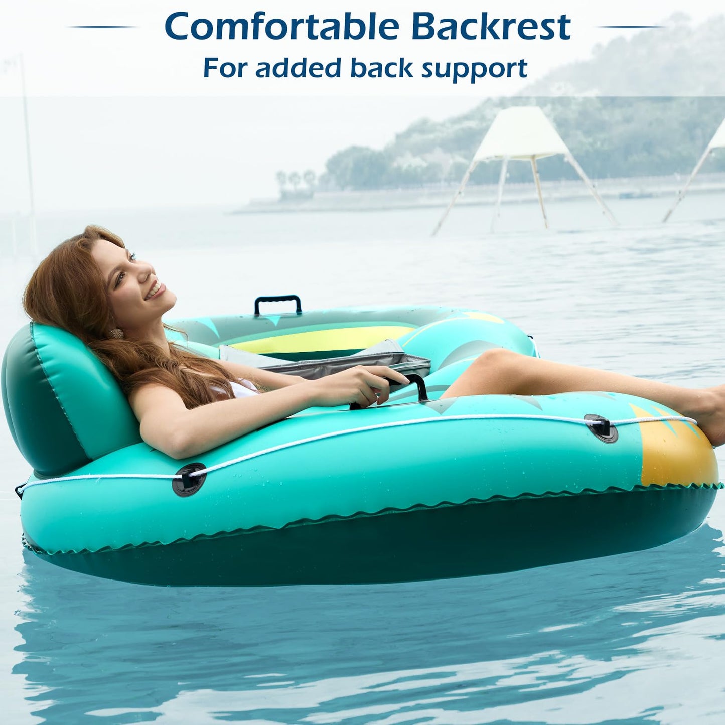 Jasonwell Inflatable River Tube Float – 2 Person Heavy Duty River Raft with Removable Cooler, 2 Cup Holders