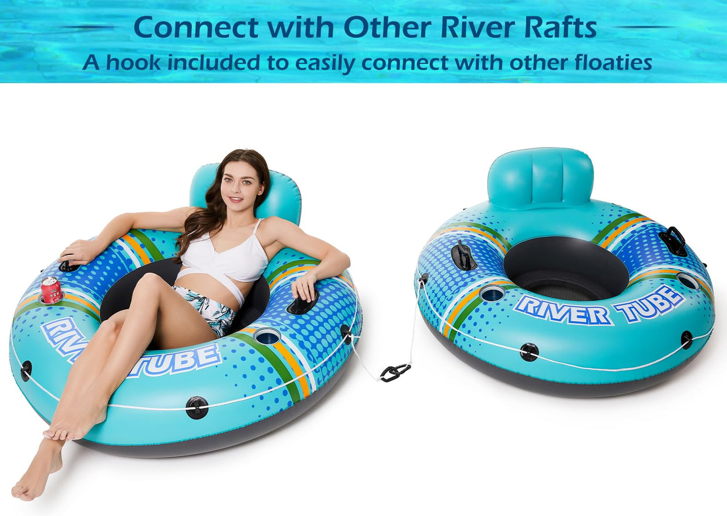 Jasonwell Inflatable River Tube Float - Heavy Duty Adult Lounger with Cup Holders
