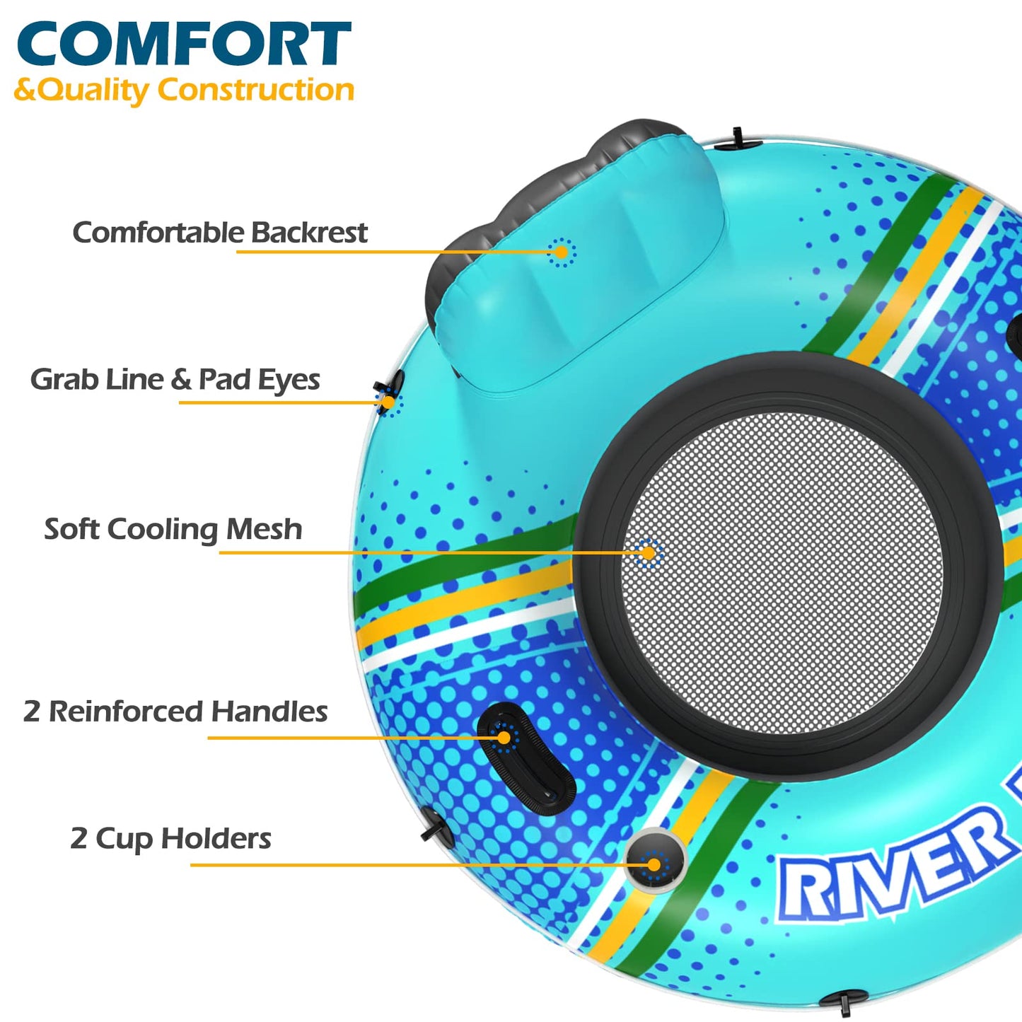 Jasonwell Inflatable River Tube Float - Heavy Duty Adult Lounger with Cup Holders