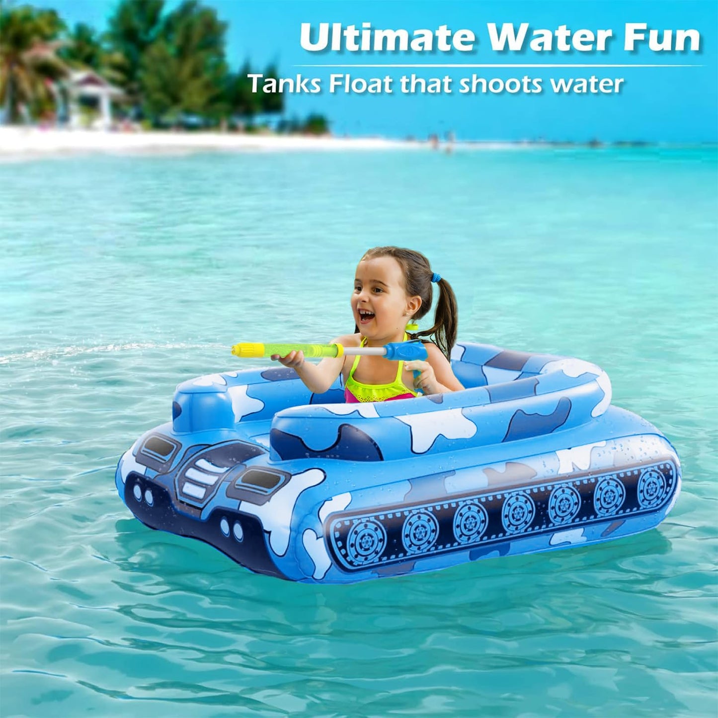 Jasonwell Inflatable Tank Pool Float for Kids with Water Cannon – Pool Party Fun