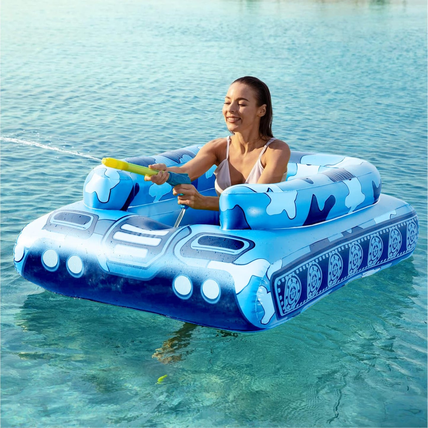 Jasonwell Inflatable Tank Pool Float with Water Cannon – Large Sit-In for Adults & Kids