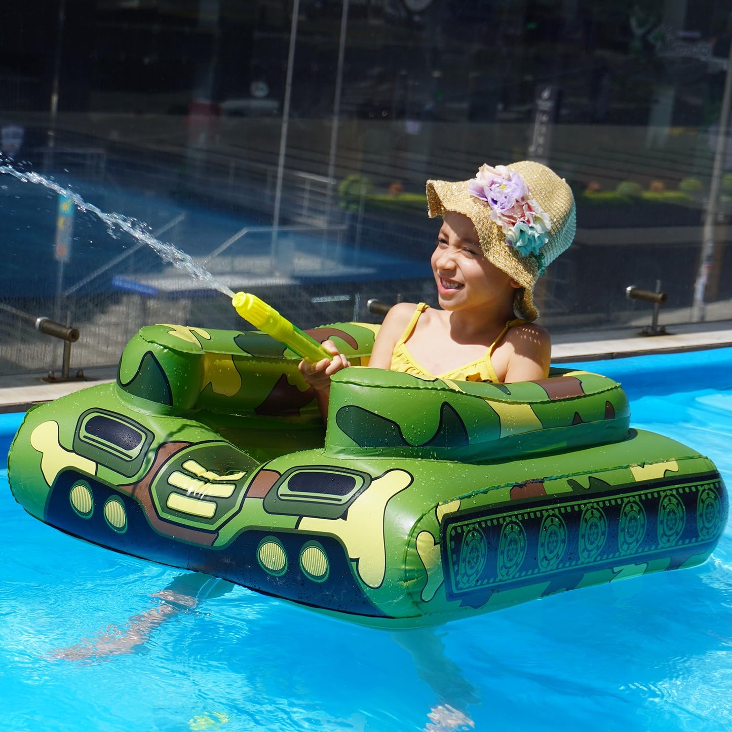 Jasonwell Inflatable Tank Pool Float with Water Cannon for Kids