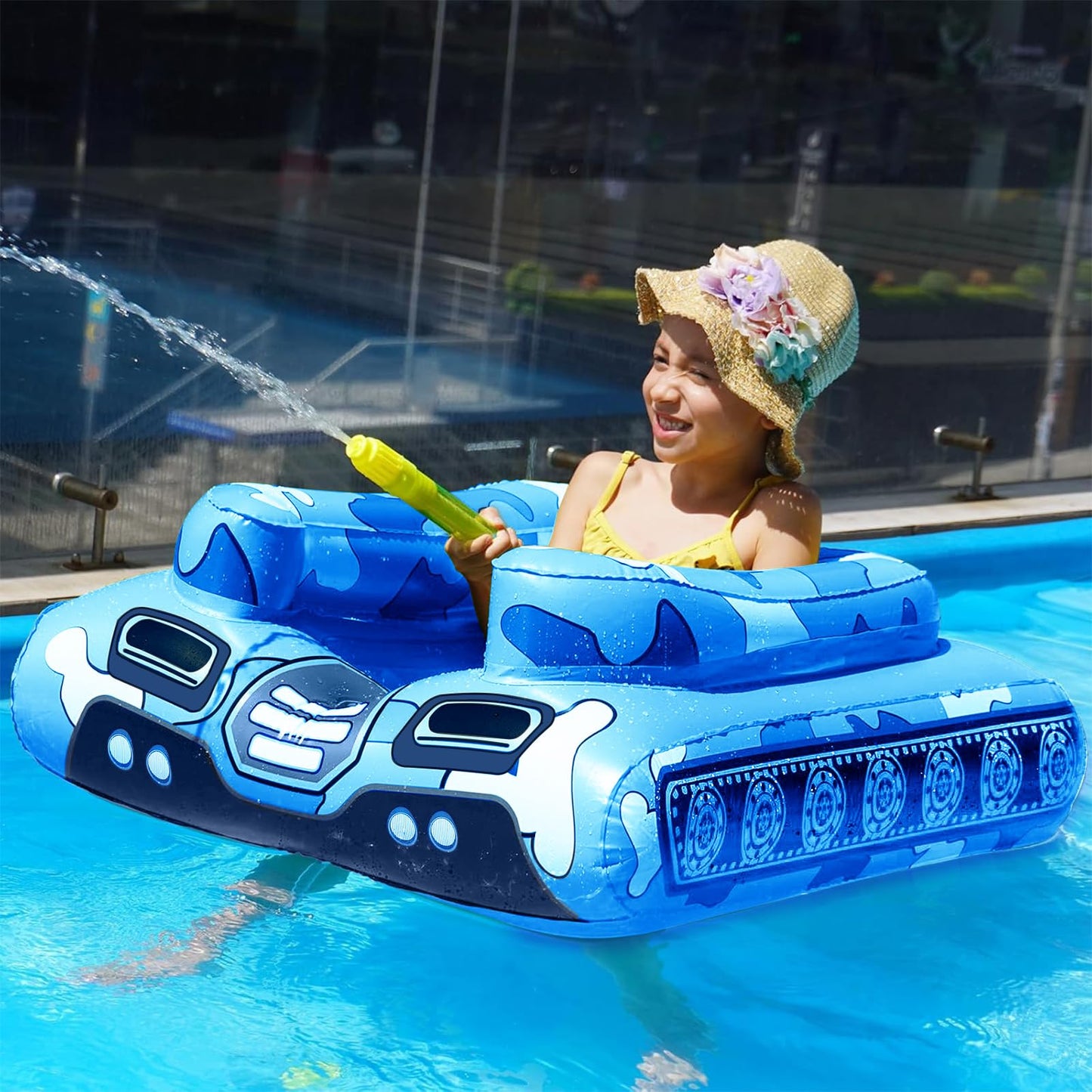 Jasonwell Inflatable Tank Pool Float for Kids with Water Cannon – Pool Party Fun