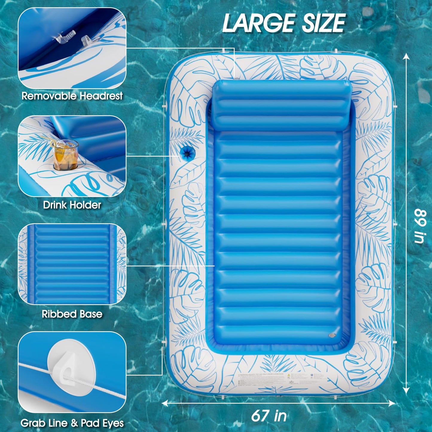 Jasonwell Inflatable Tanning Pool Lounger – 4 in 1 Sun Tan Tub, XXL Water-Filled Pool Float