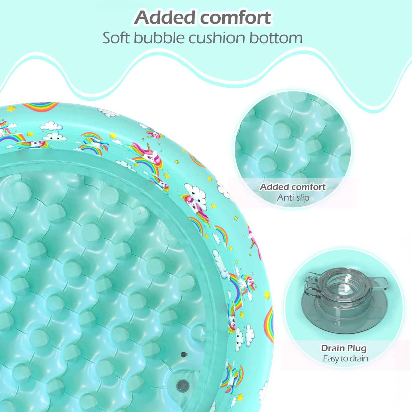 Jasonwell 59in Unicorn Inflatable Kiddie Pool – Cushioned, Easy-Drain Backyard Pool