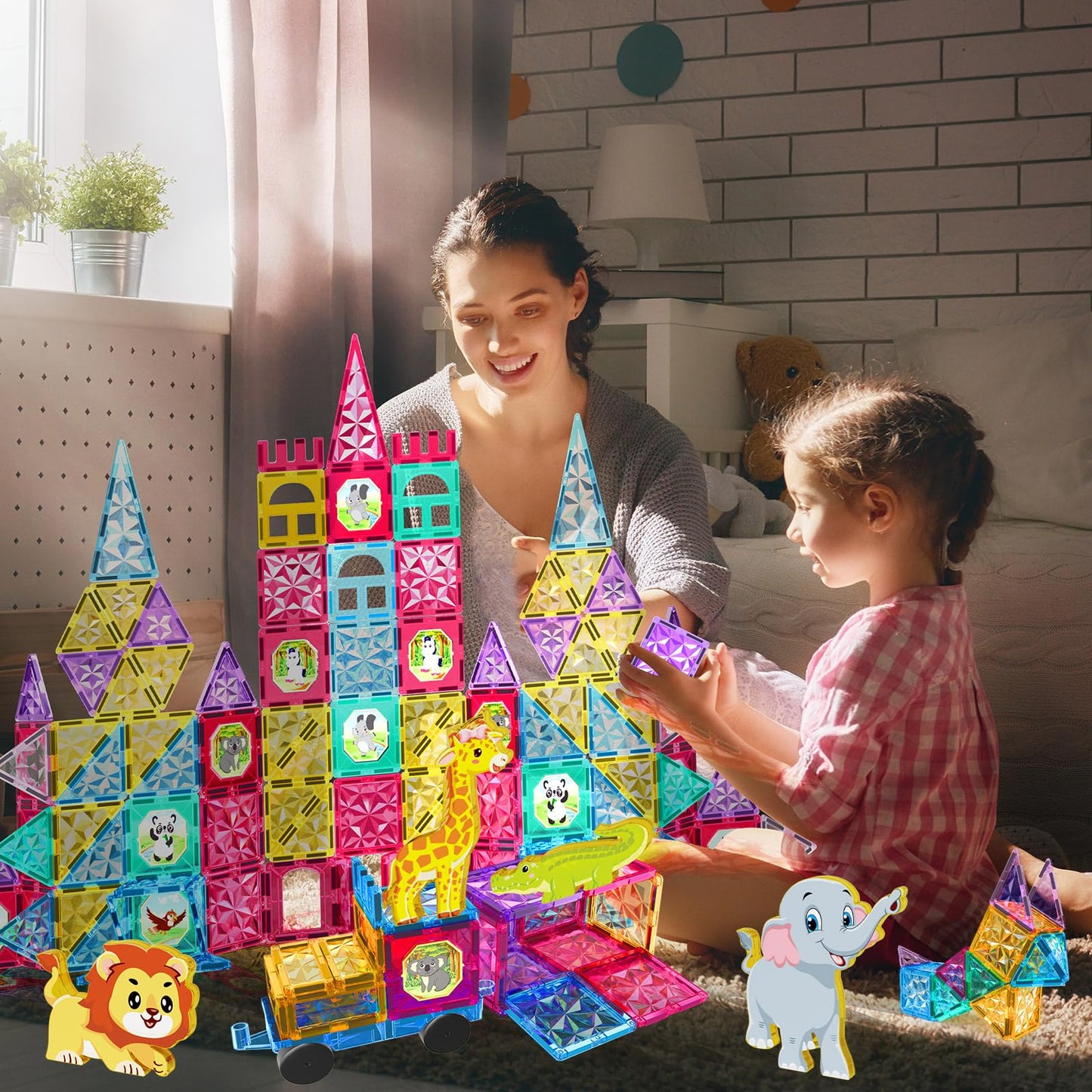 Jasonwell Magnetic Tiles 110PCS – STEM Building Blocks for Kids 3-12