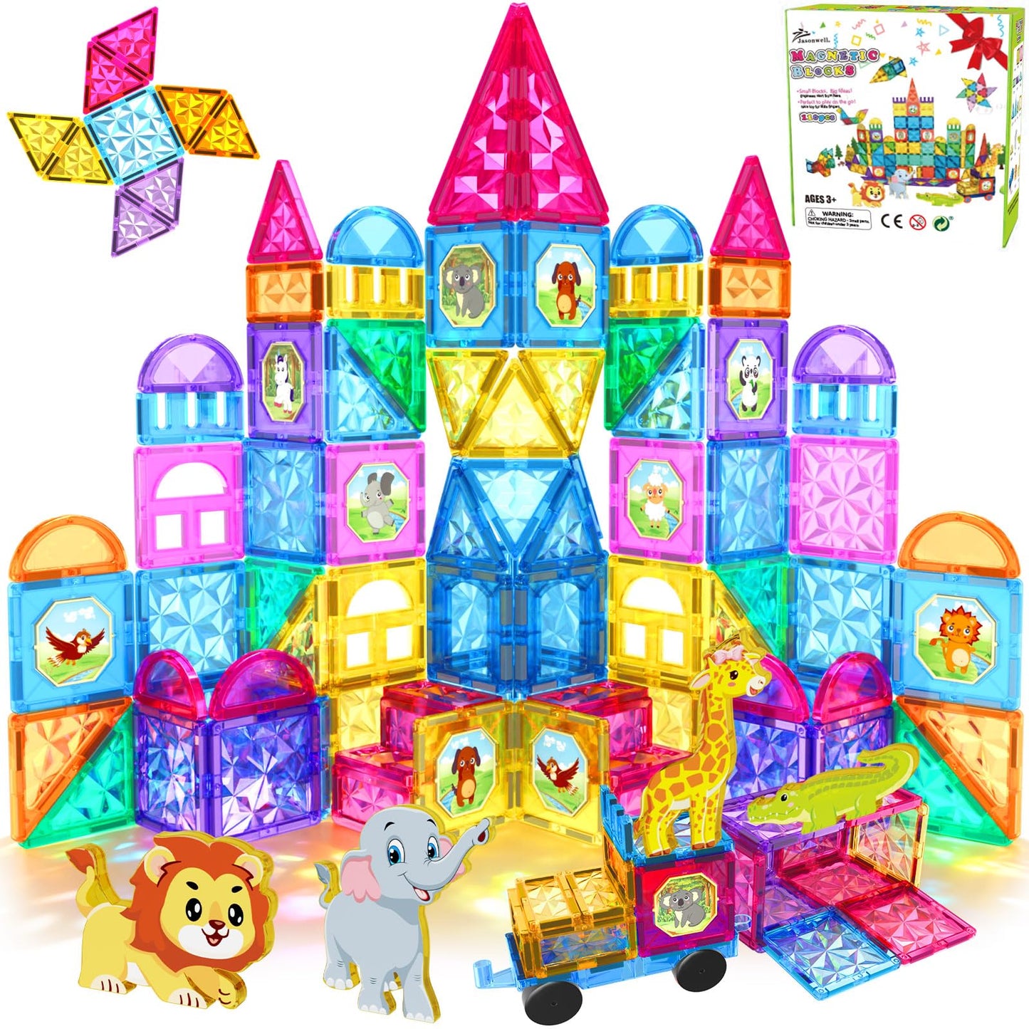 Jasonwell Magnetic Tiles 110PCS – STEM Building Blocks for Kids 3-12
