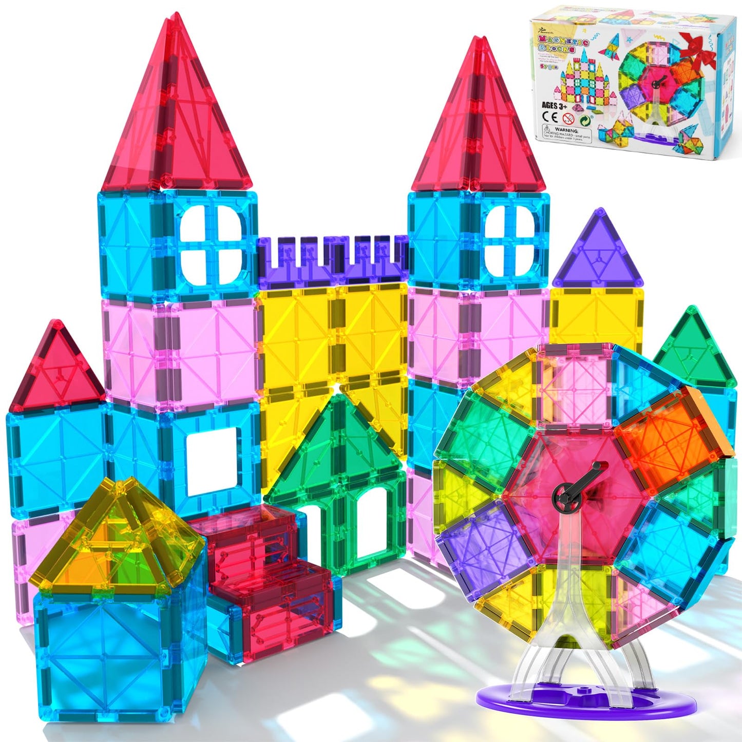 Jasonwell 57PCS Magnetic Tiles Set – STEM Building Blocks for Kids 3+