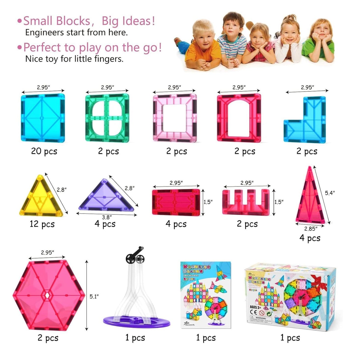 Jasonwell 57PCS Magnetic Tiles Set – STEM Building Blocks for Kids 3+