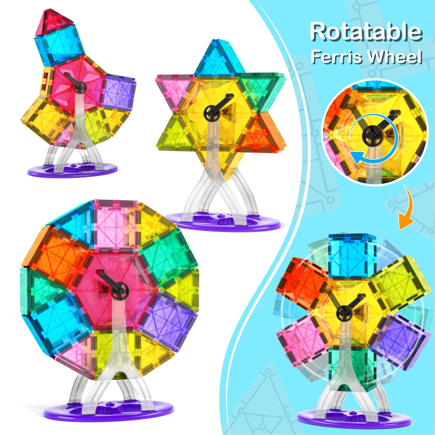 Jasonwell 57PCS Magnetic Tiles Set – STEM Building Blocks for Kids 3+