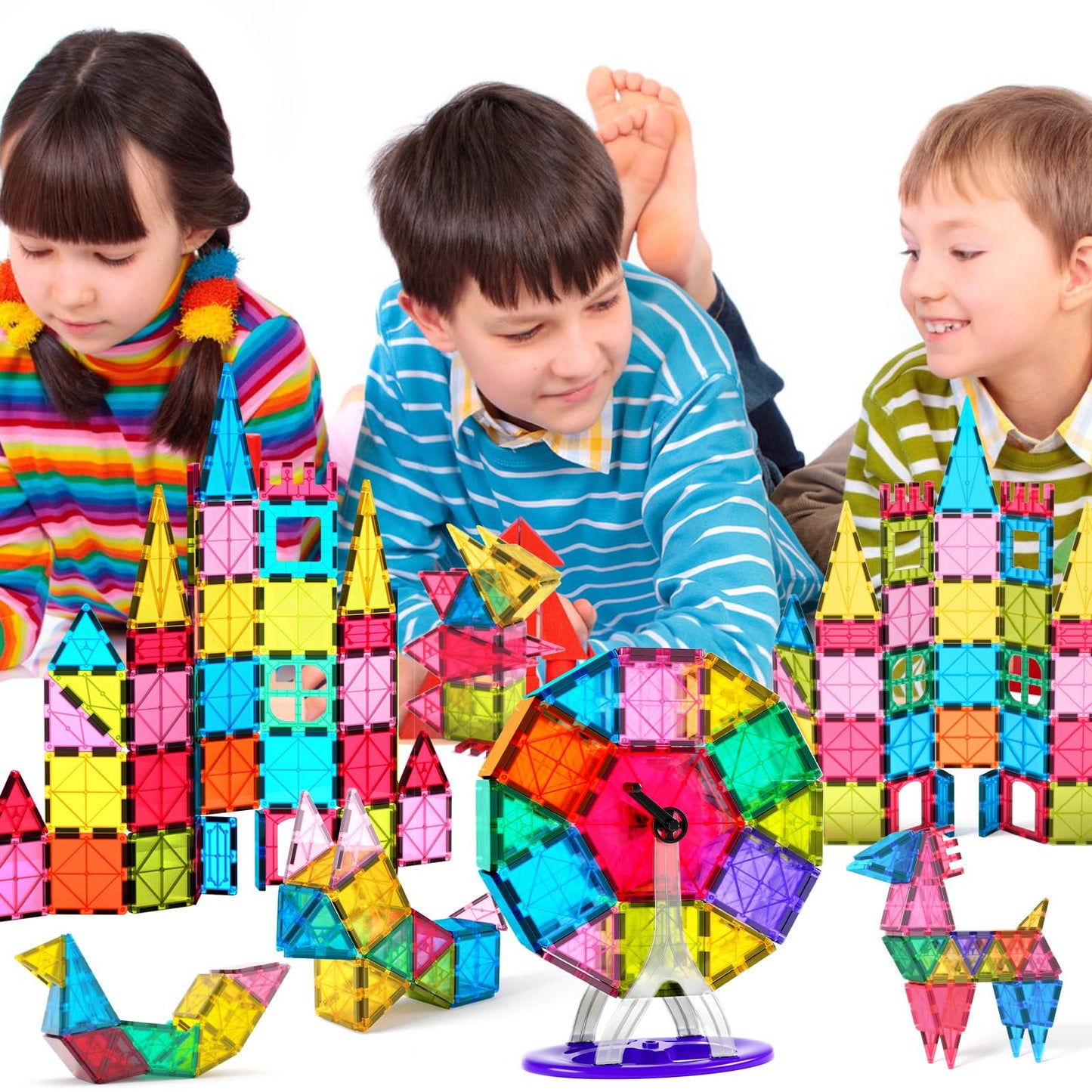 Jasonwell 57PCS Magnetic Tiles Set – STEM Building Blocks for Kids 3+