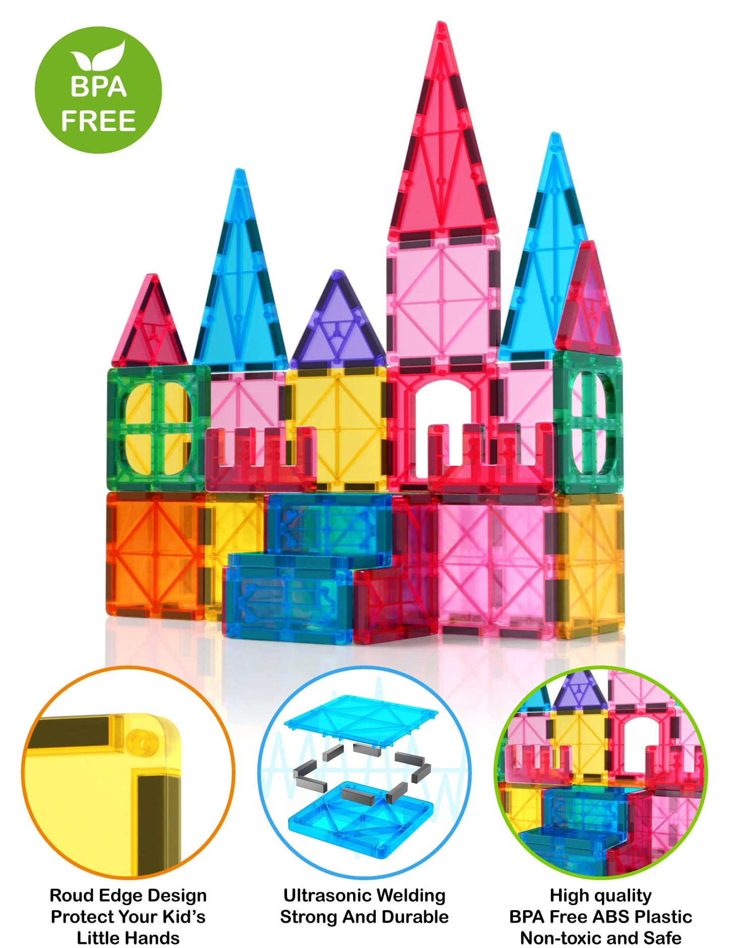Jasonwell 57PCS Magnetic Tiles Set – STEM Building Blocks for Kids 3+