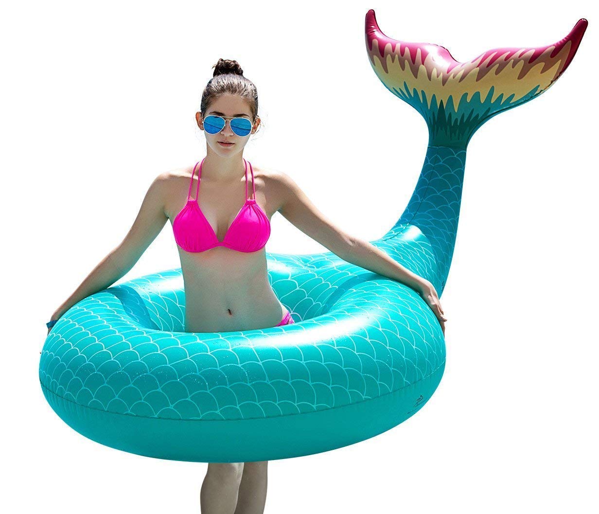 Jasonwell Giant Inflatable Mermaid Tail Pool Float – Green with Fast Valves