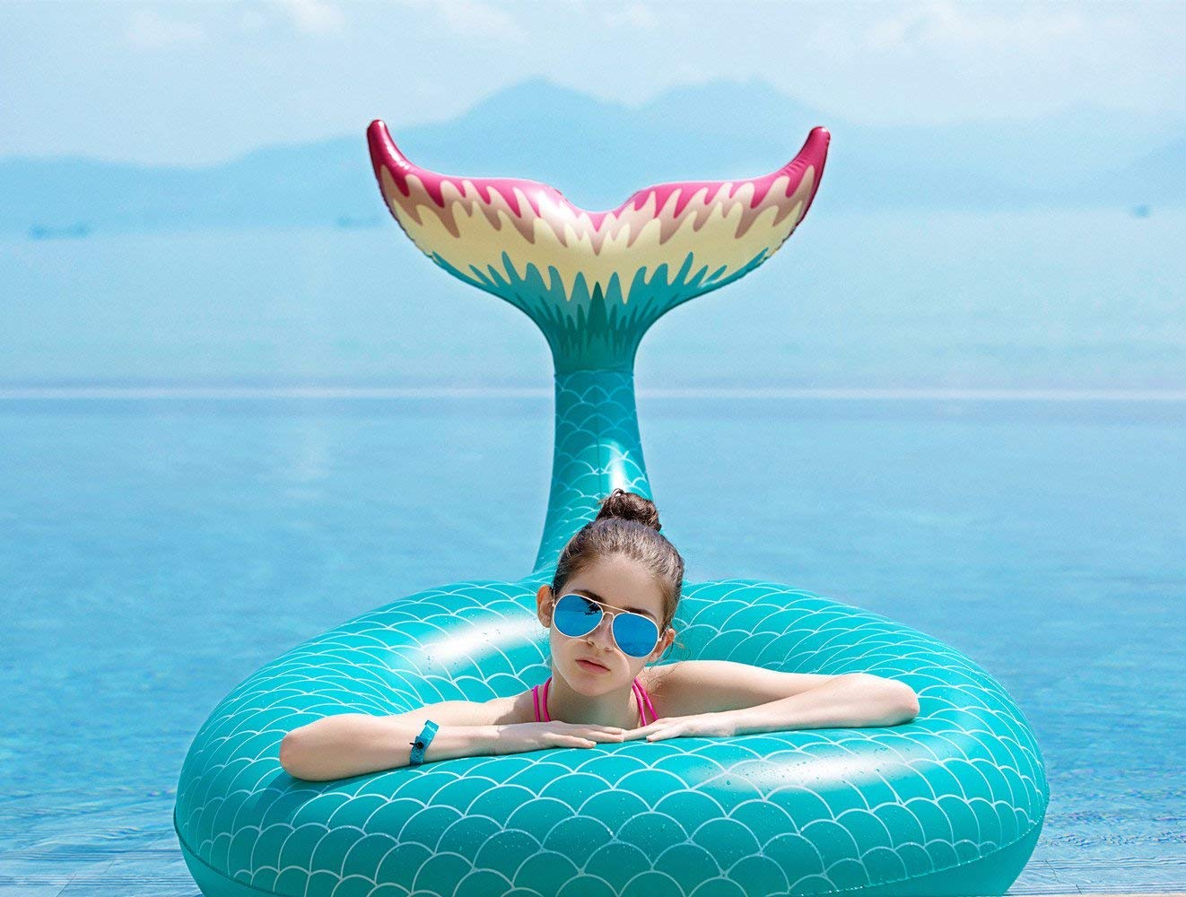 Jasonwell Giant Inflatable Mermaid Tail Pool Float – Green with Fast Valves