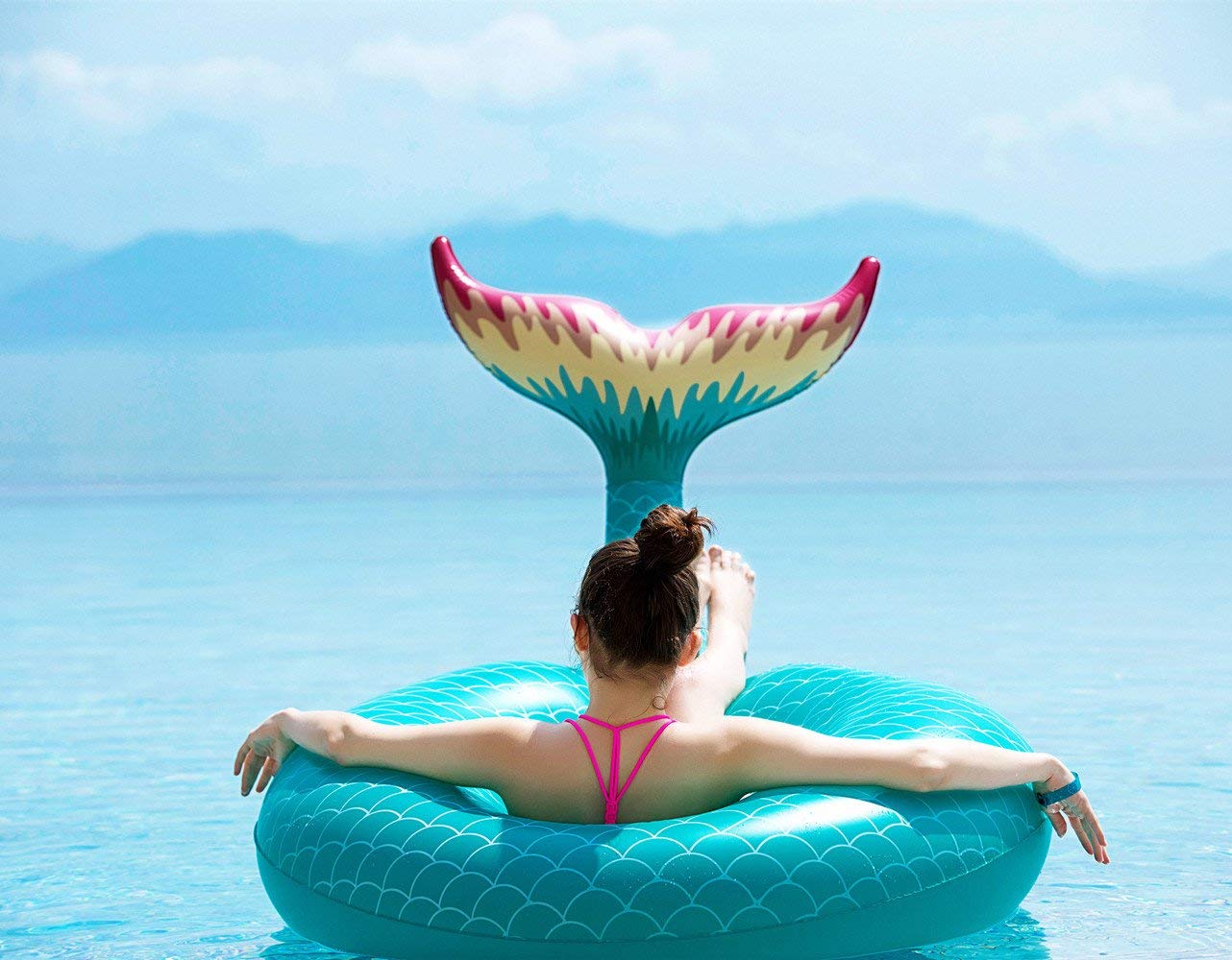 Jasonwell Giant Inflatable Mermaid Tail Pool Float – Green with Fast Valves