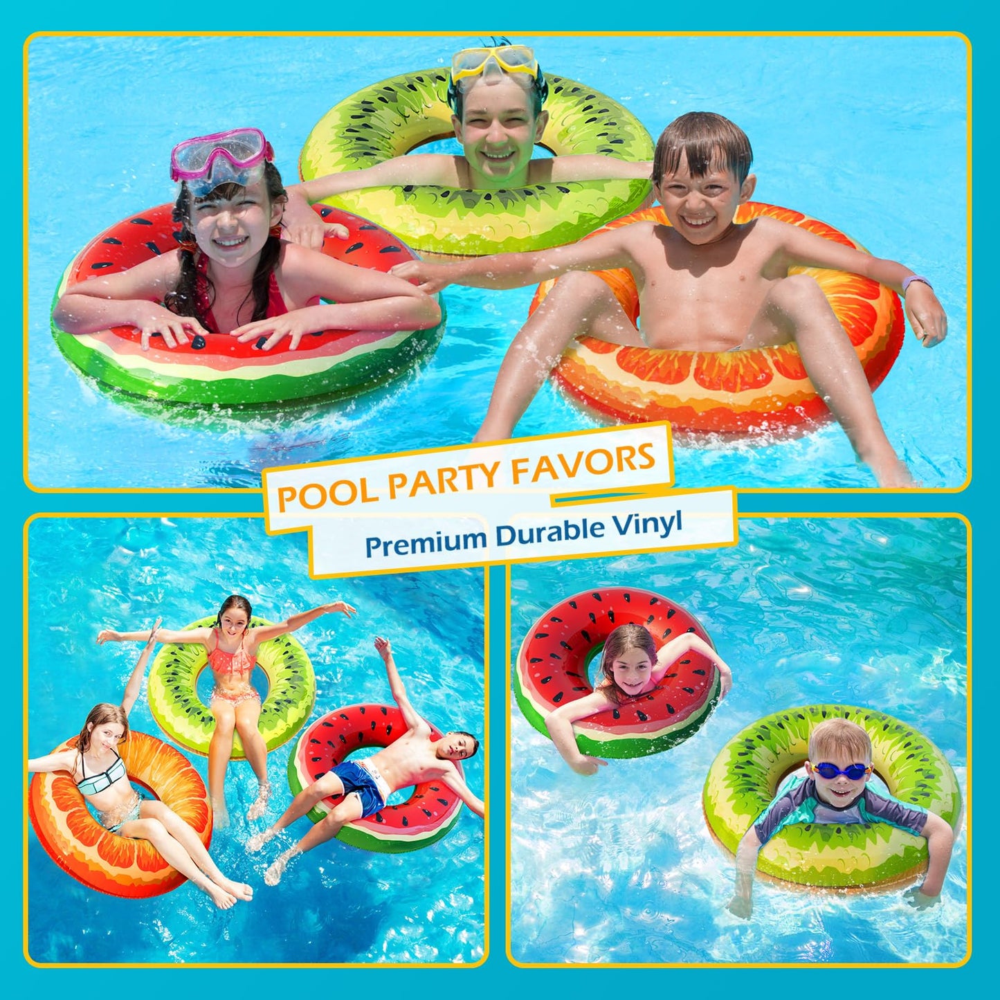 Jasonwell 3-Pack Fruit Pool Floats for Kids & Adults – Watermelon, Kiwi & Orange